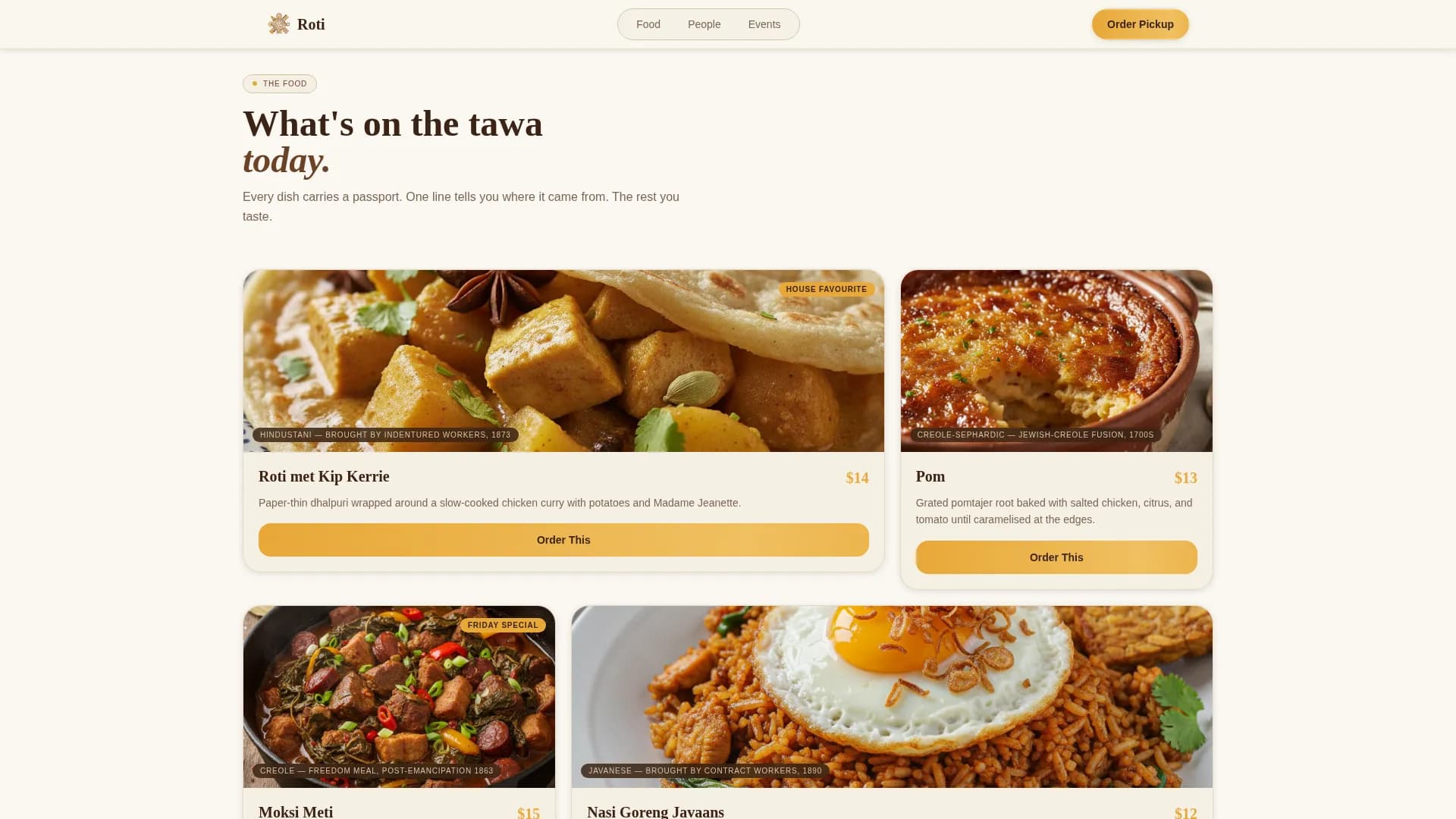 Roti - Authentic Surinamese Dining Landing Page Template