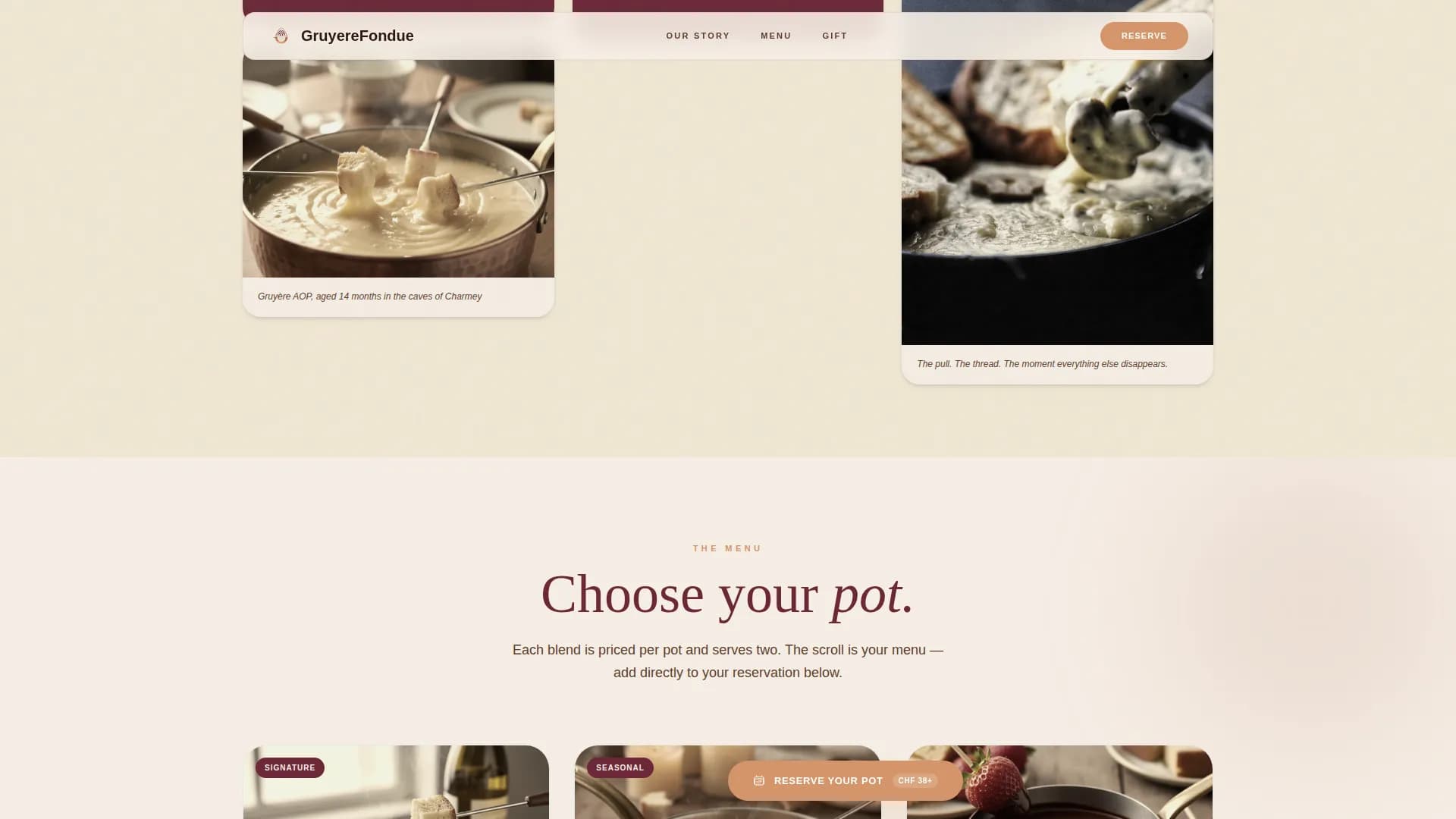 Gruyre — Luxe Fondue Restaurant Landing Page Template