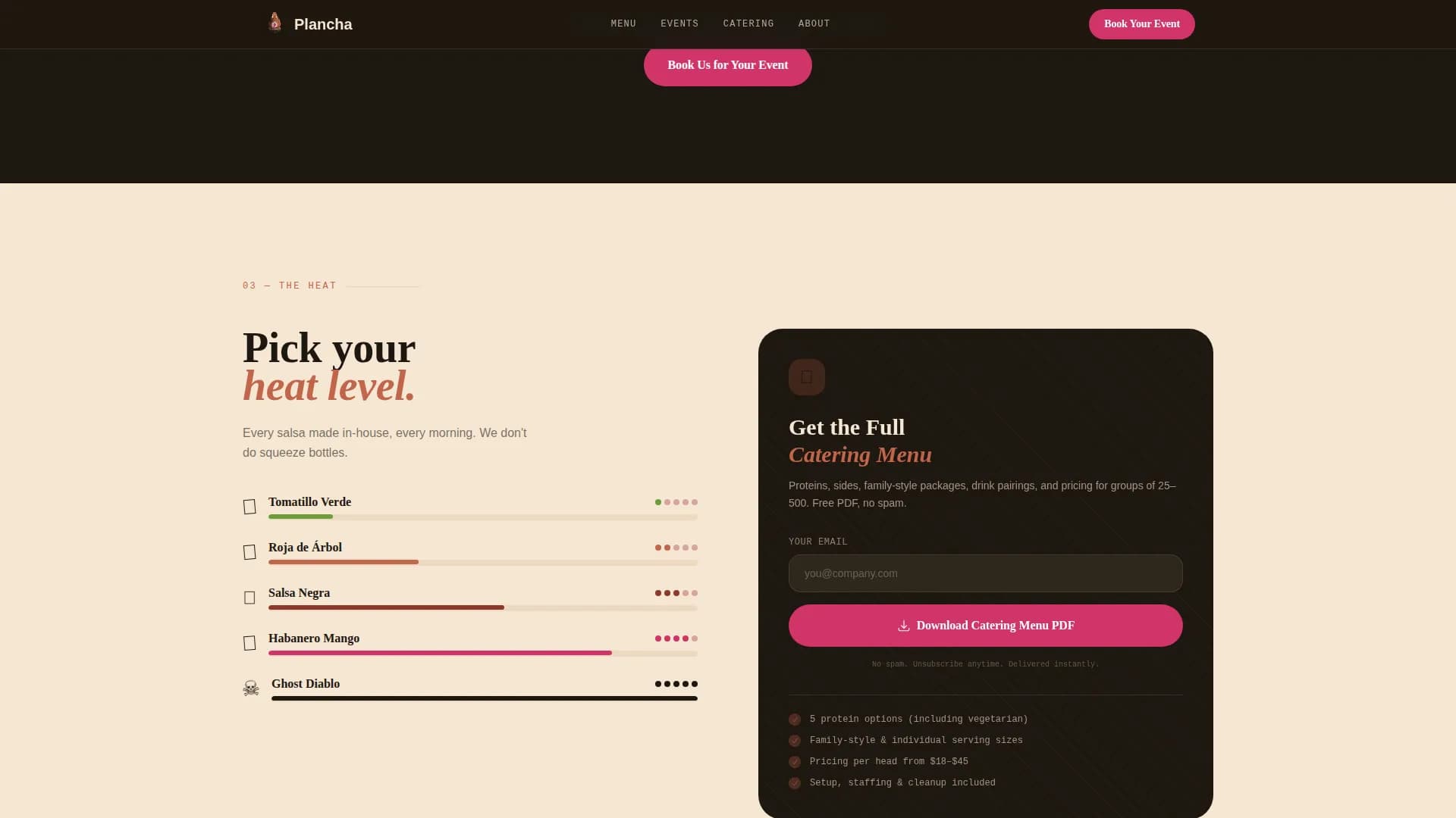 Plancha — Bold Taco Catering Landing Page Template