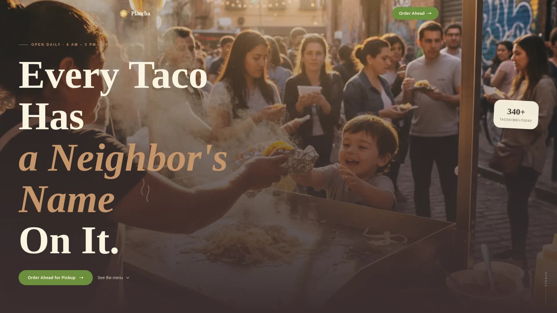 Plancha — Neighborhood Taco Ordering Landing Page Template
