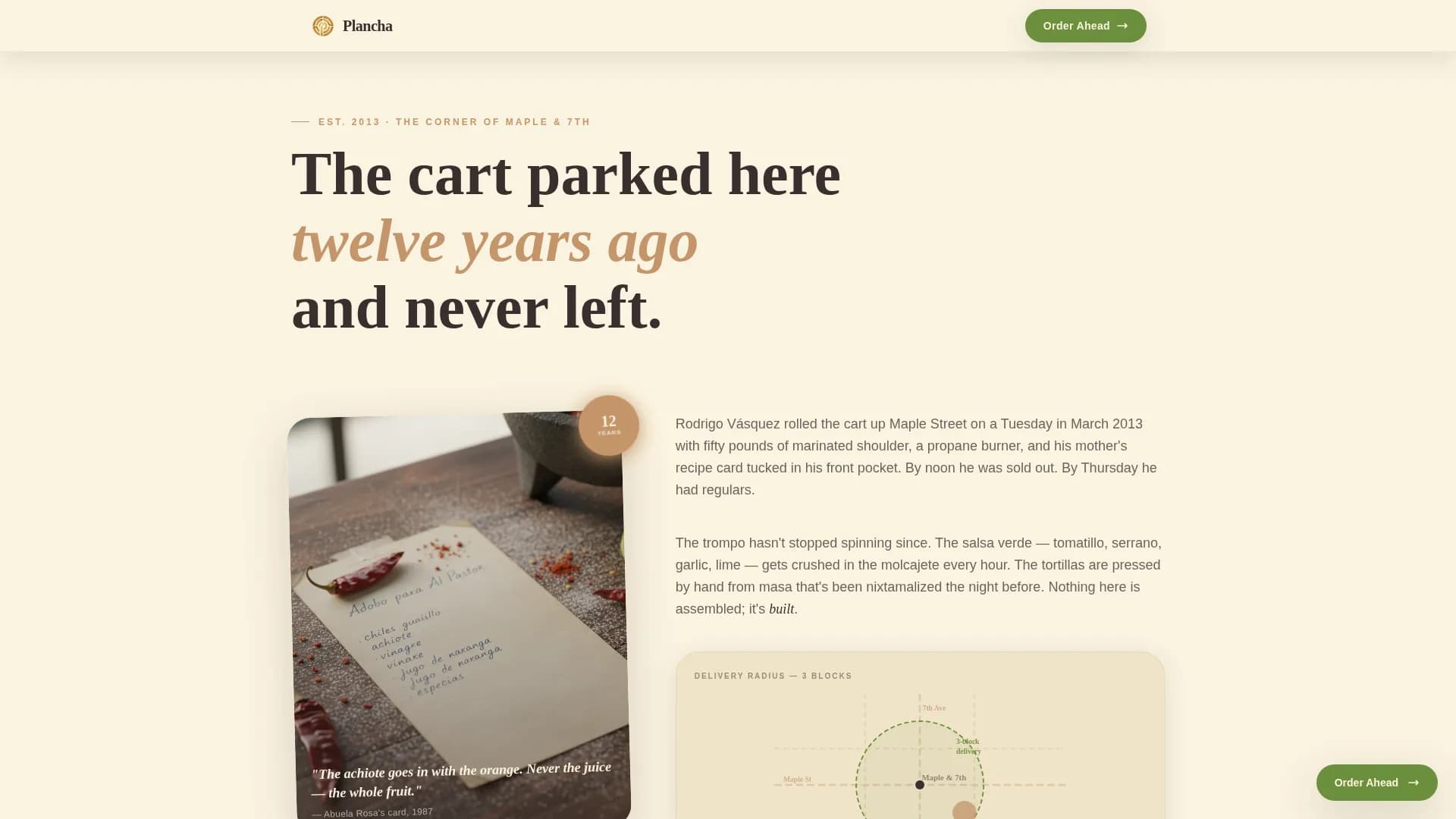 Plancha — Neighborhood Taco Ordering Landing Page Template