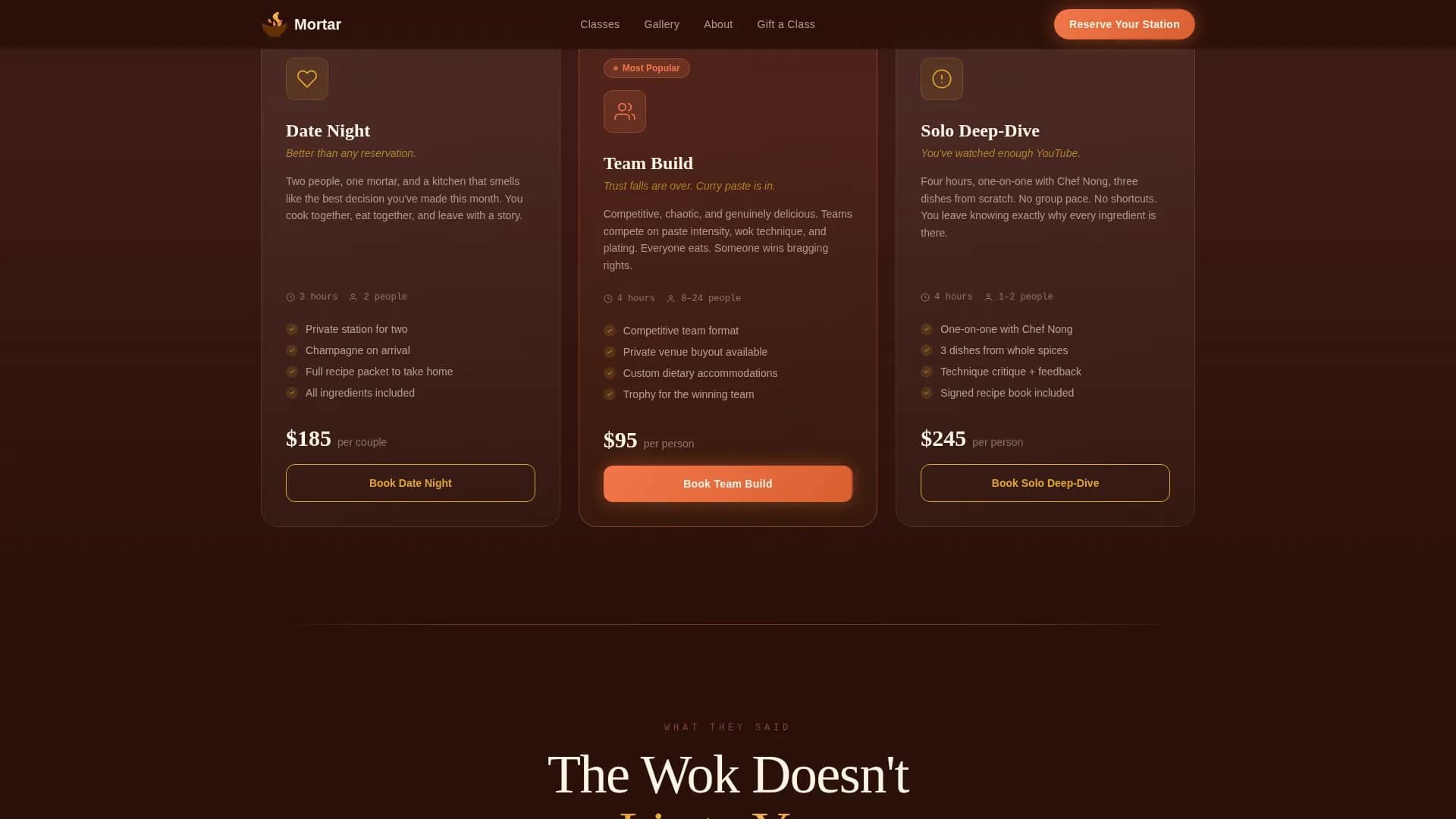 Mortar — Hands-On Thai Cooking Class Landing Page Template