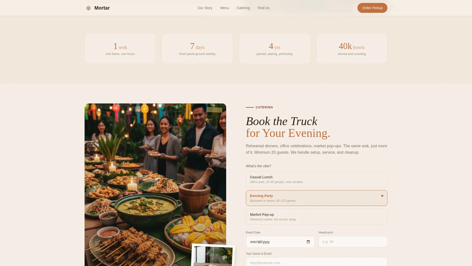 Mortar — Artisan Thai Truck Landing Page Template