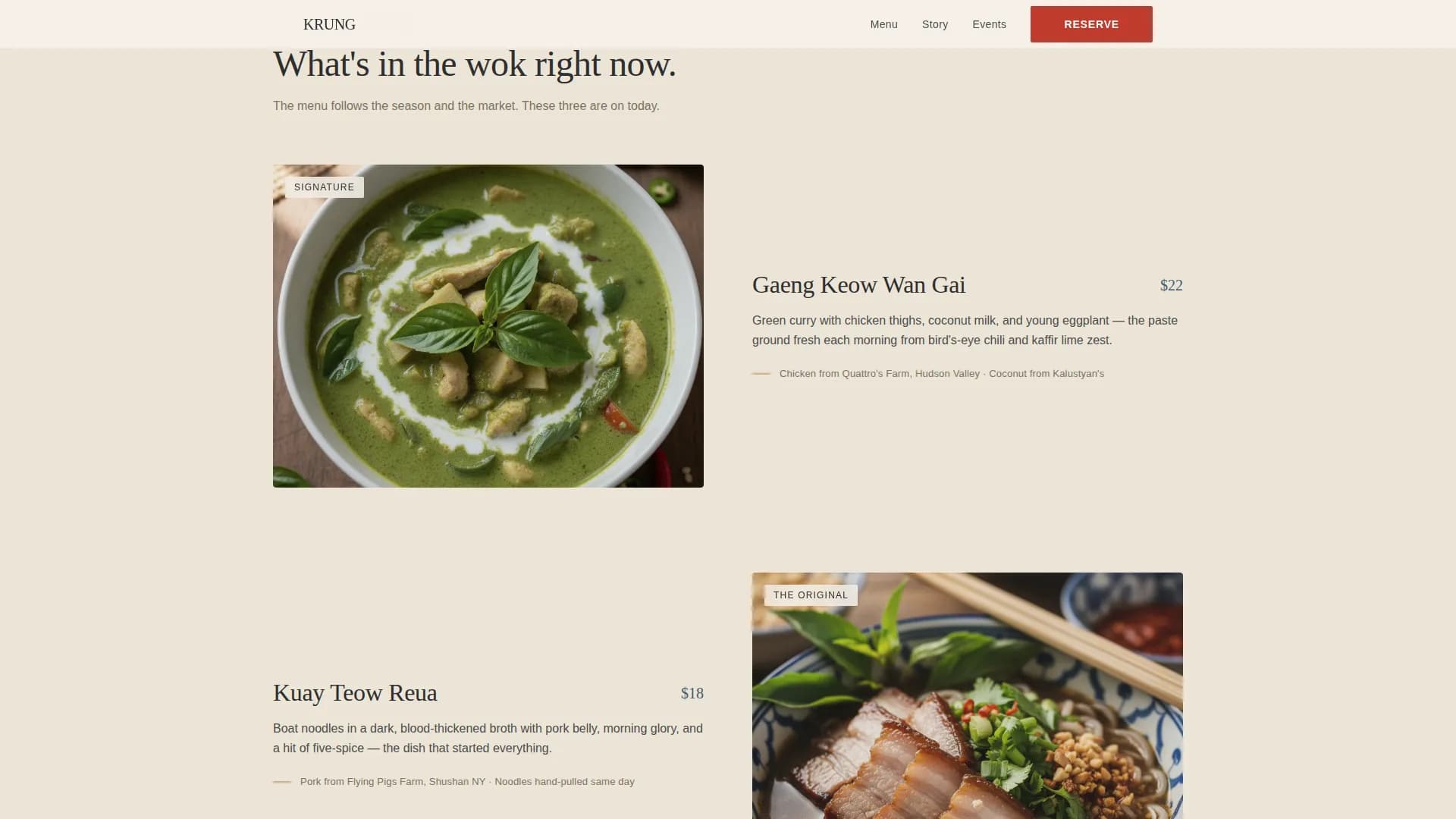 Krung — Neighborhood Thai Event Landing Page Template