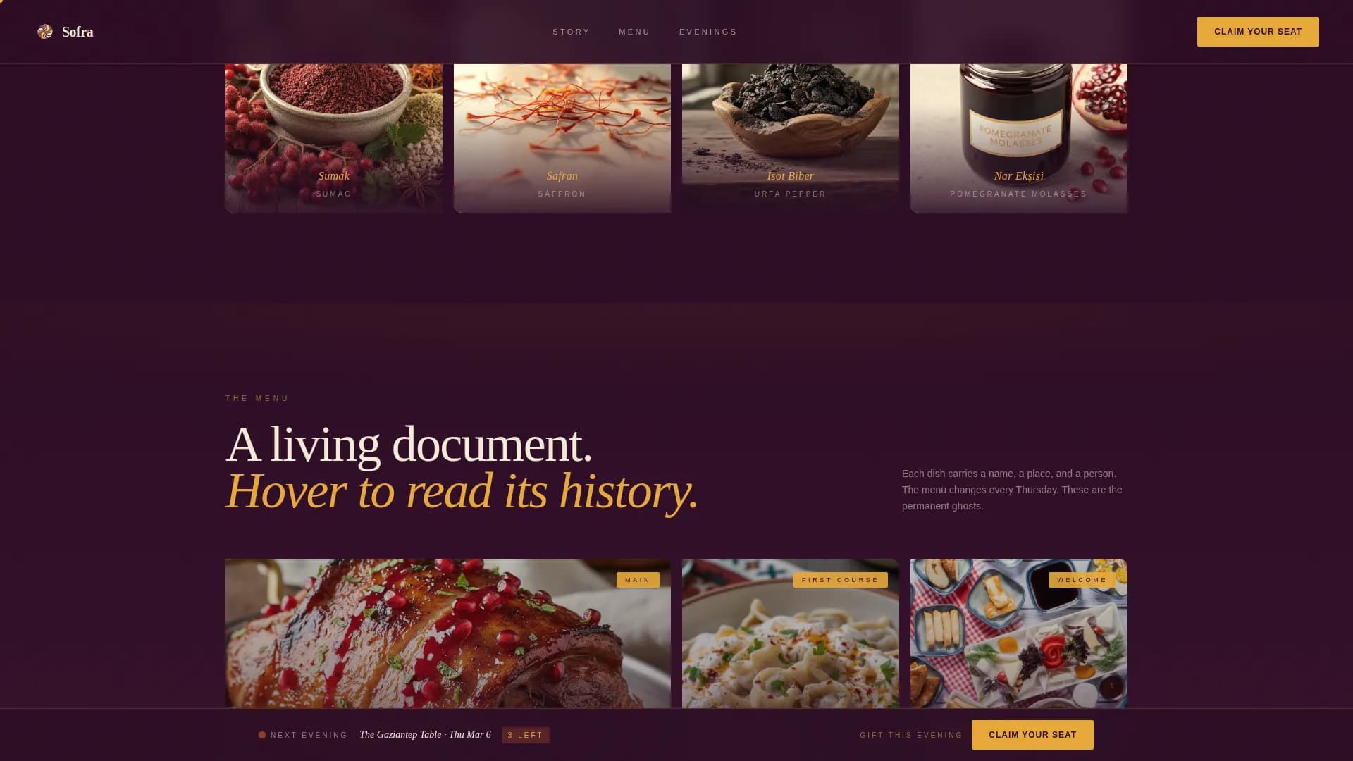 Sofra — Intimate Turkish Supper Club Landing Page Template