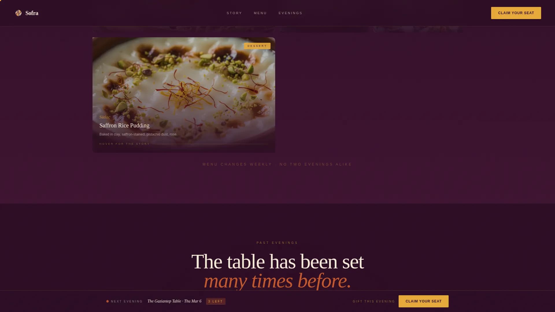Sofra — Intimate Turkish Supper Club Landing Page Template