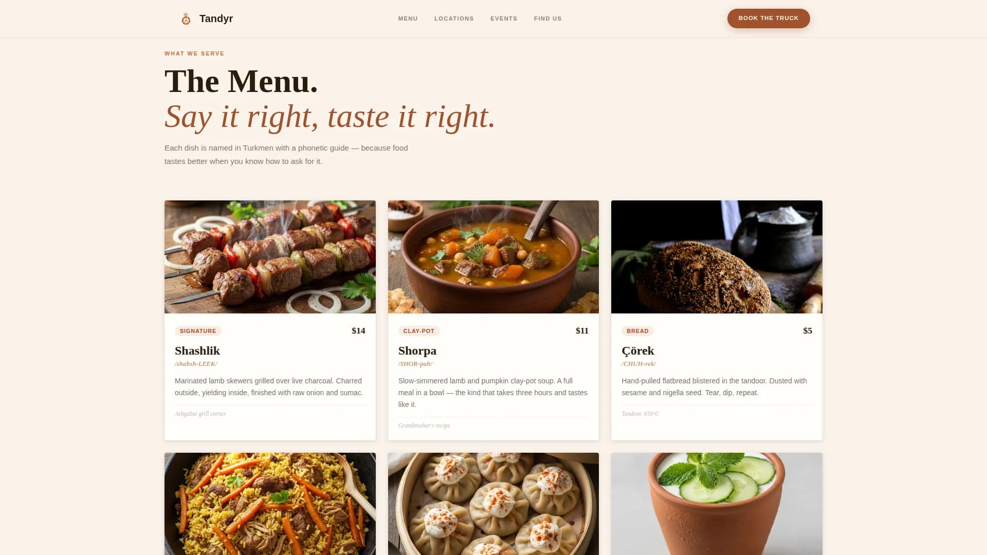 Tandyr — Artisan Turkmen Food Truck Landing Page Template