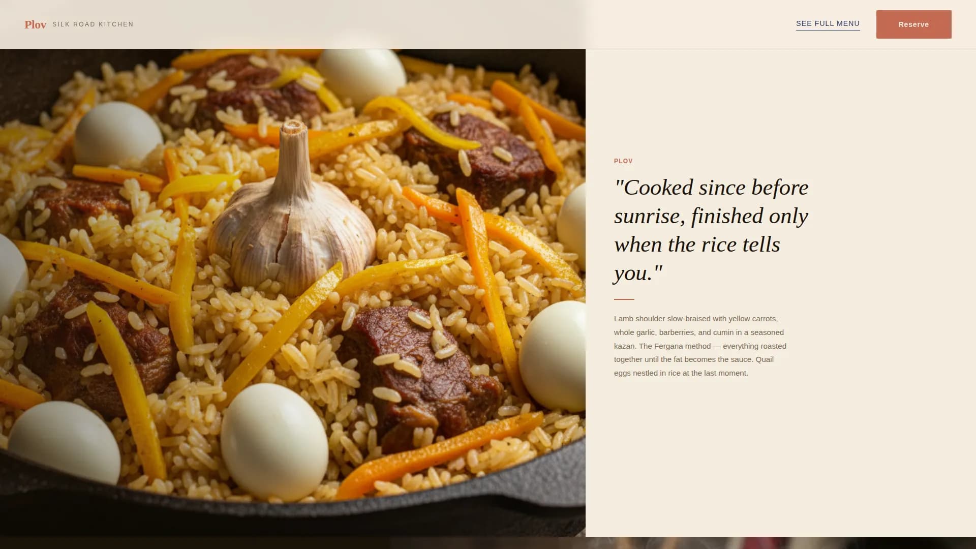 Plov — Elevate Uzbek Cuisine Landing Page Template