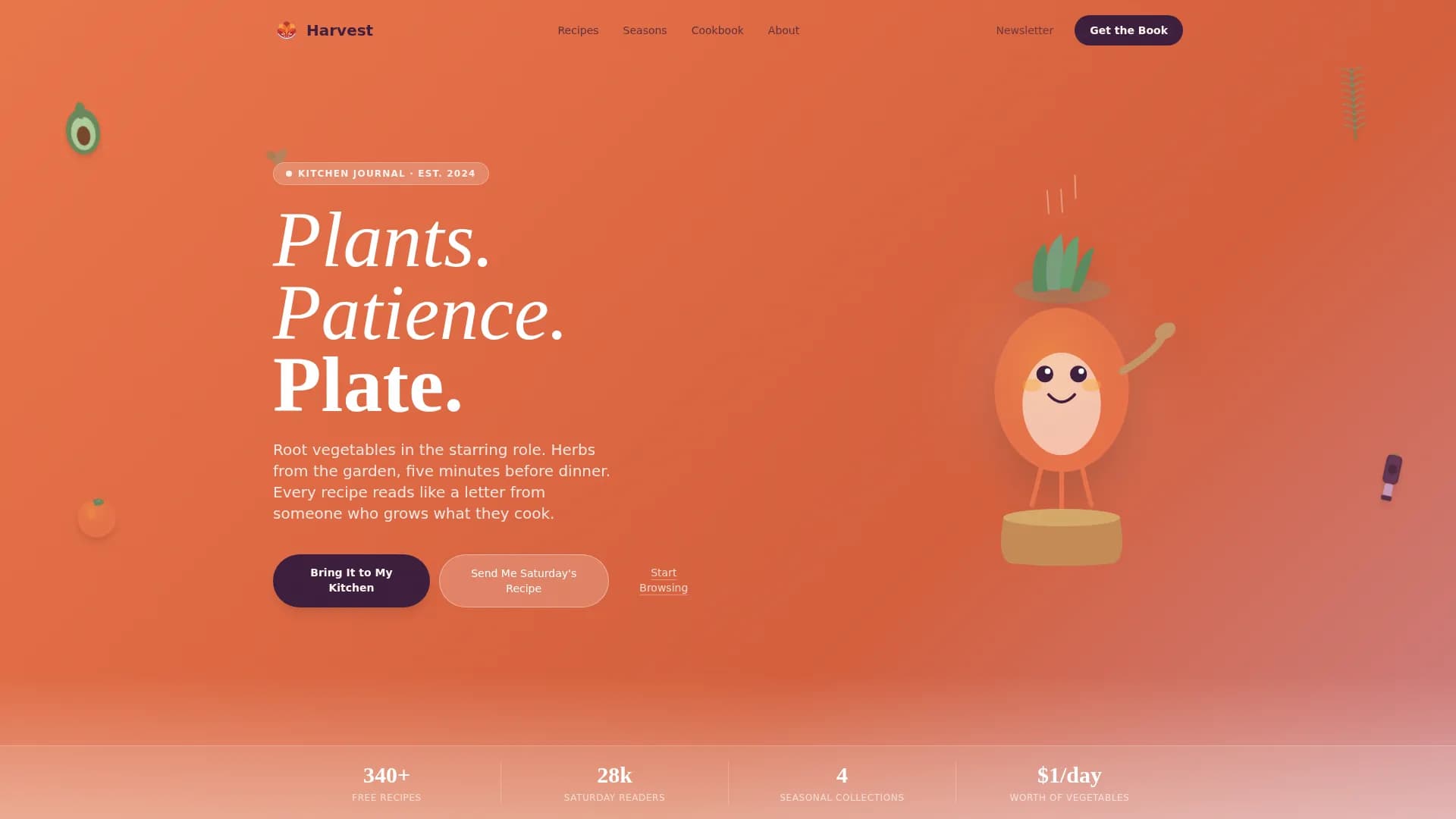 Harvest — Premium Vegetarian Cookbook Landing Page Template