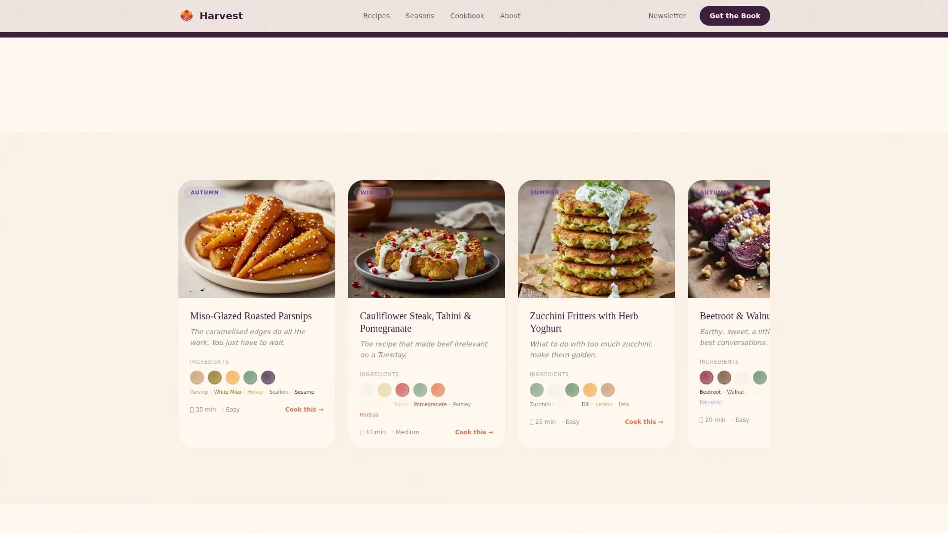 Harvest — Premium Vegetarian Cookbook Landing Page Template