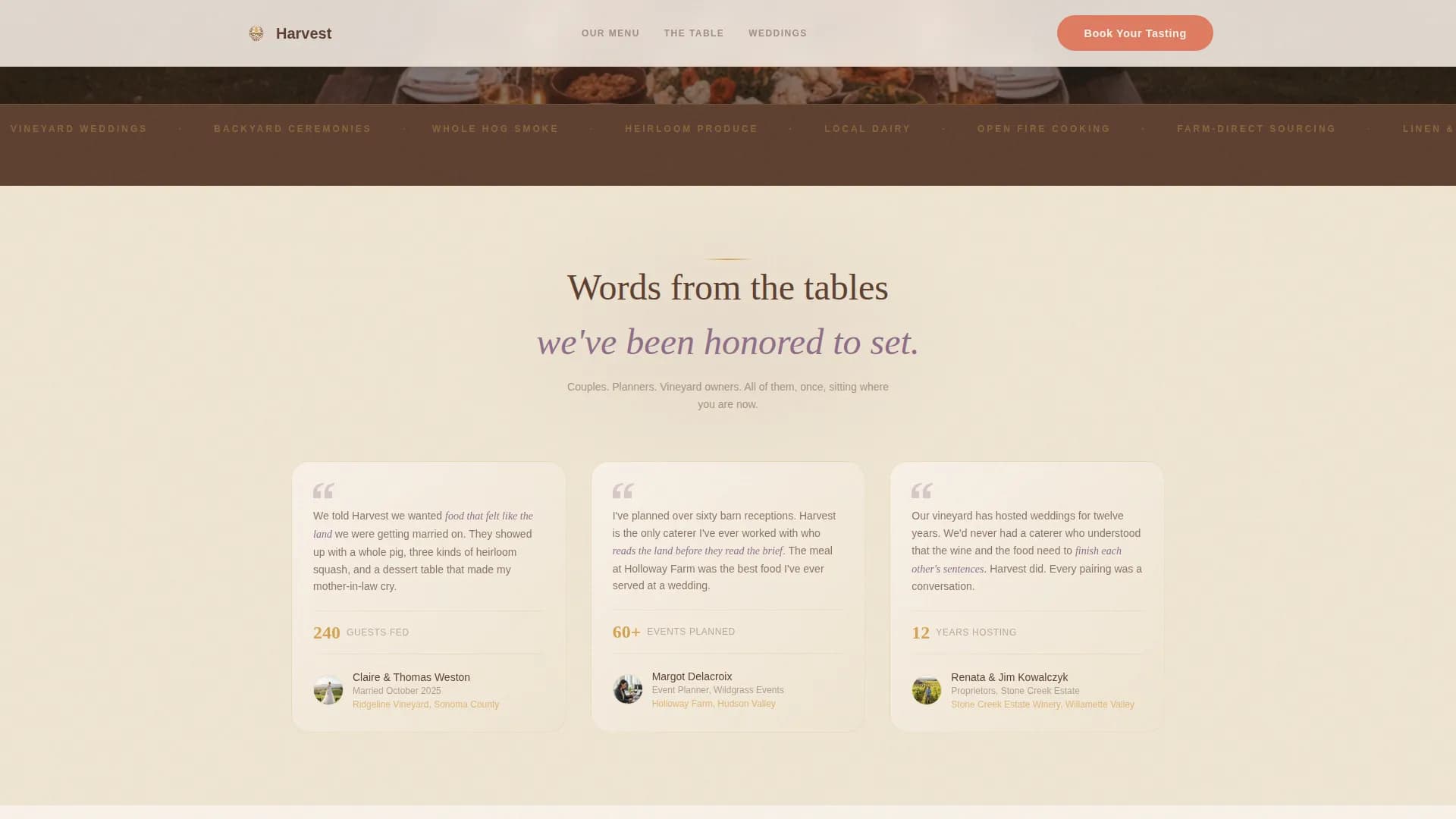 Harvest — Gourmet Wedding Catering Landing Page Template