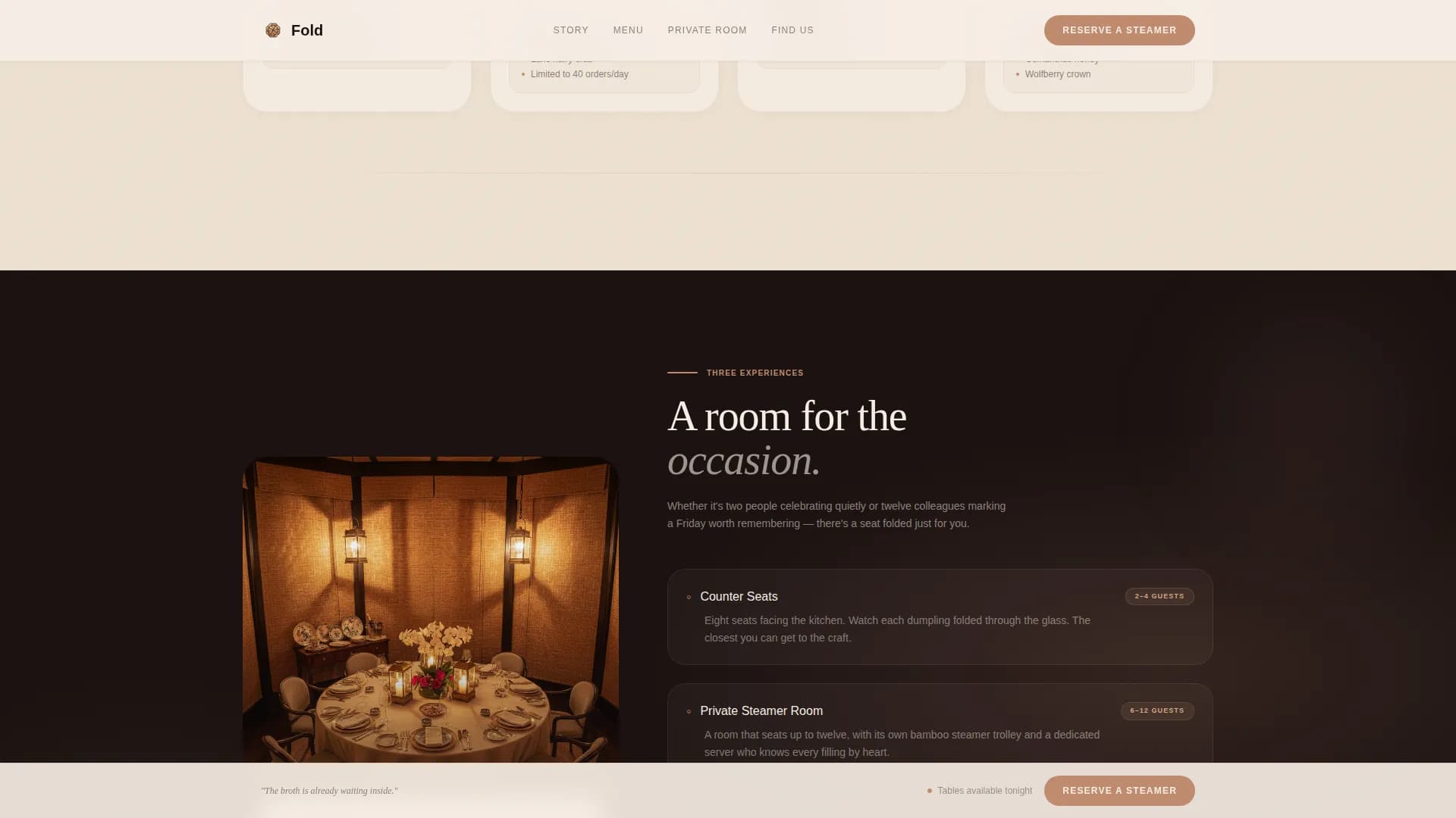 Fold — Luxe Xiaolongbao Booking Landing Page Template