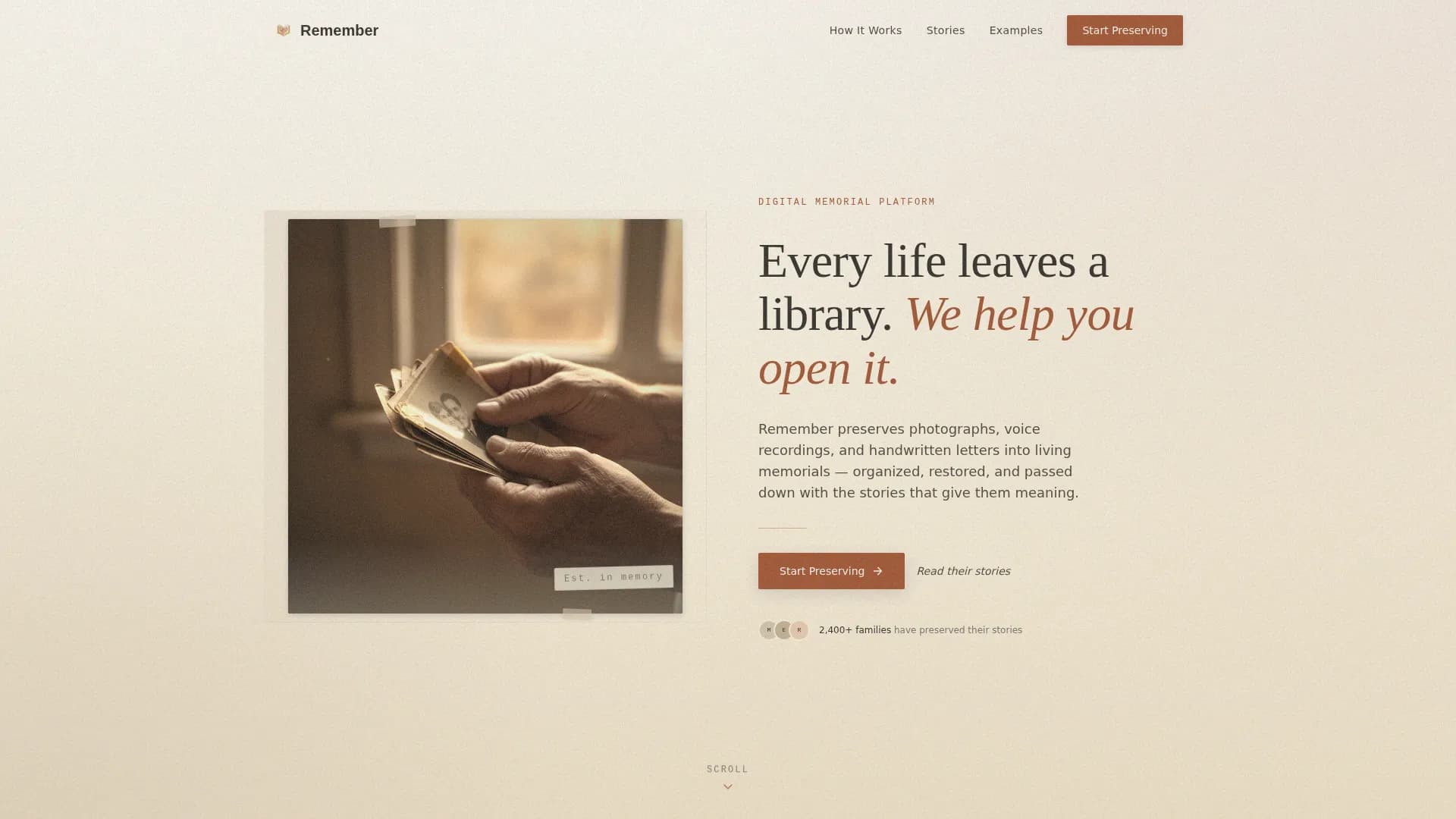 Remember — Preserved Digital Memorial Landing Page Template