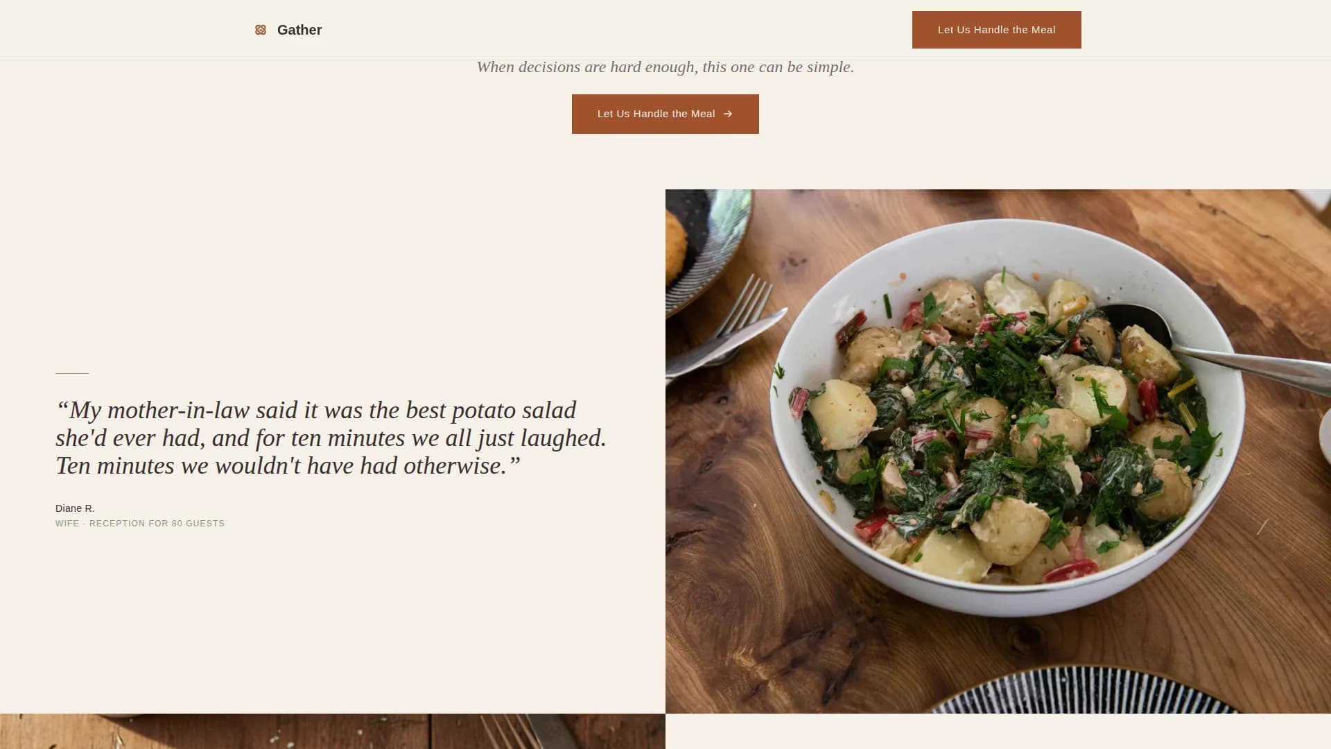 Gather - Compassionate Funeral Catering Landing Page Template