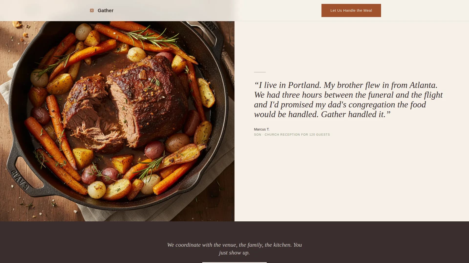 Gather - Compassionate Funeral Catering Landing Page Template