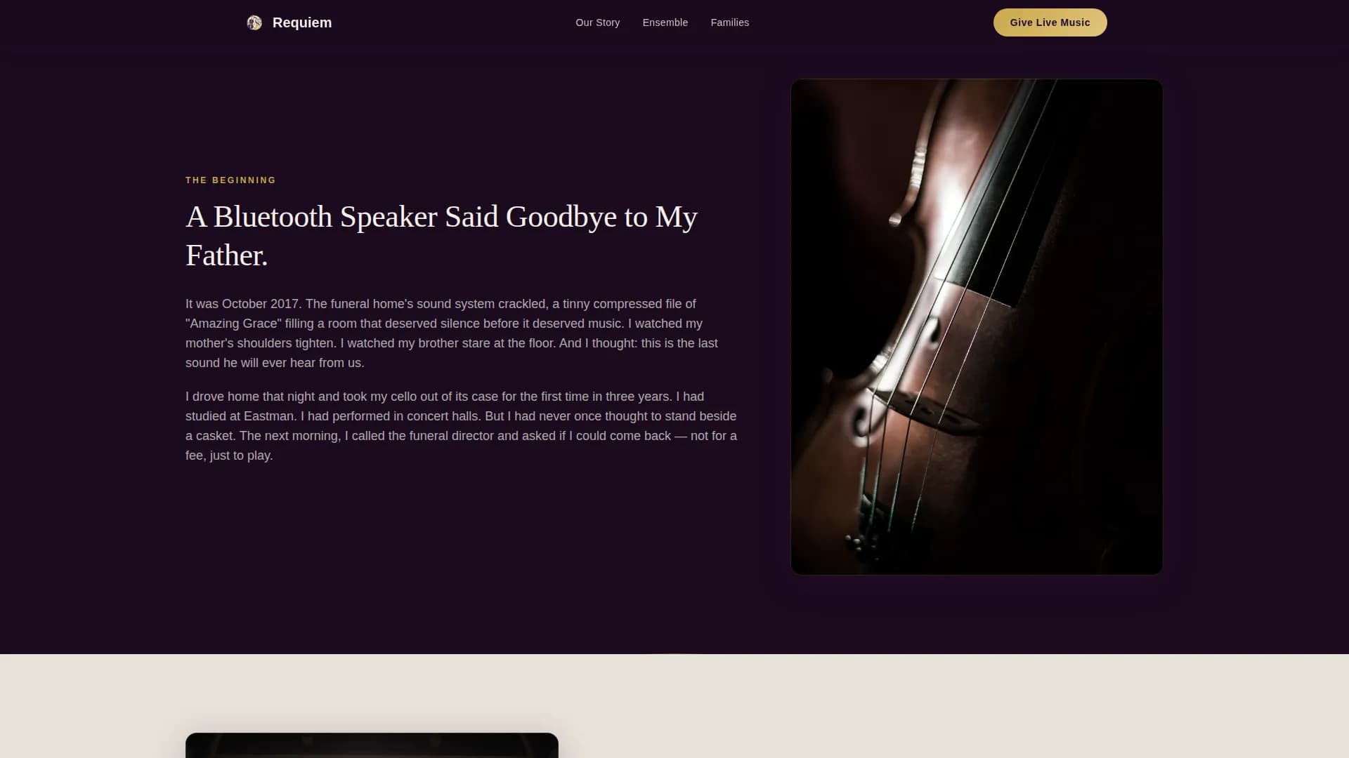 Requiem — Live Funeral Music Landing Page Template