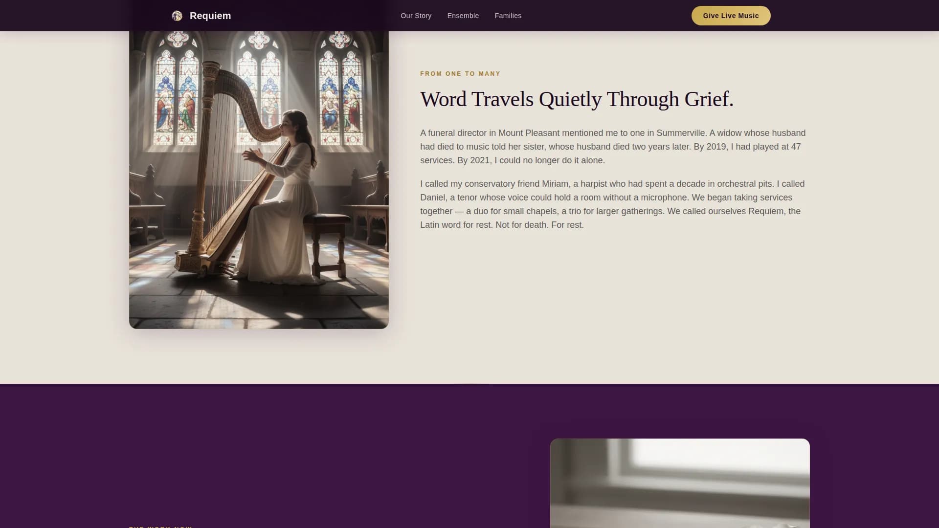 Requiem — Live Funeral Music Landing Page Template