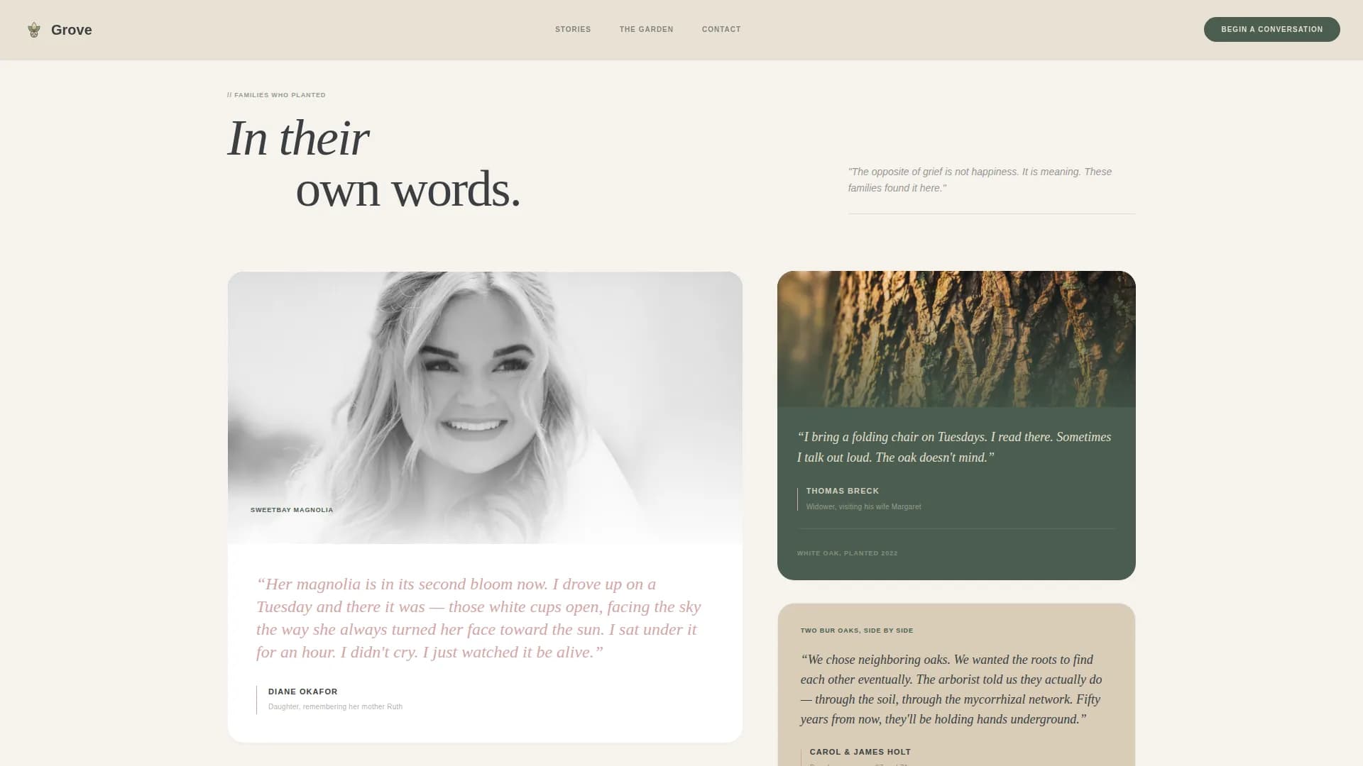 Grove - Living Memorial Garden Landing Page Template