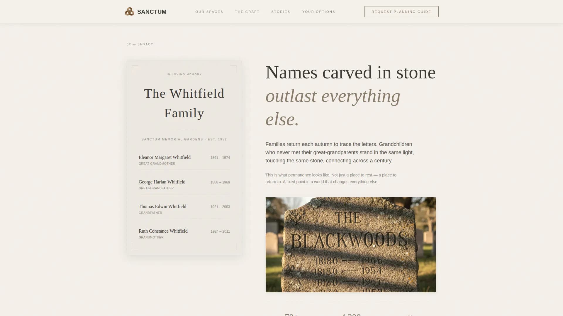 Sanctum - Heritage Memorial Planning Landing Page Template