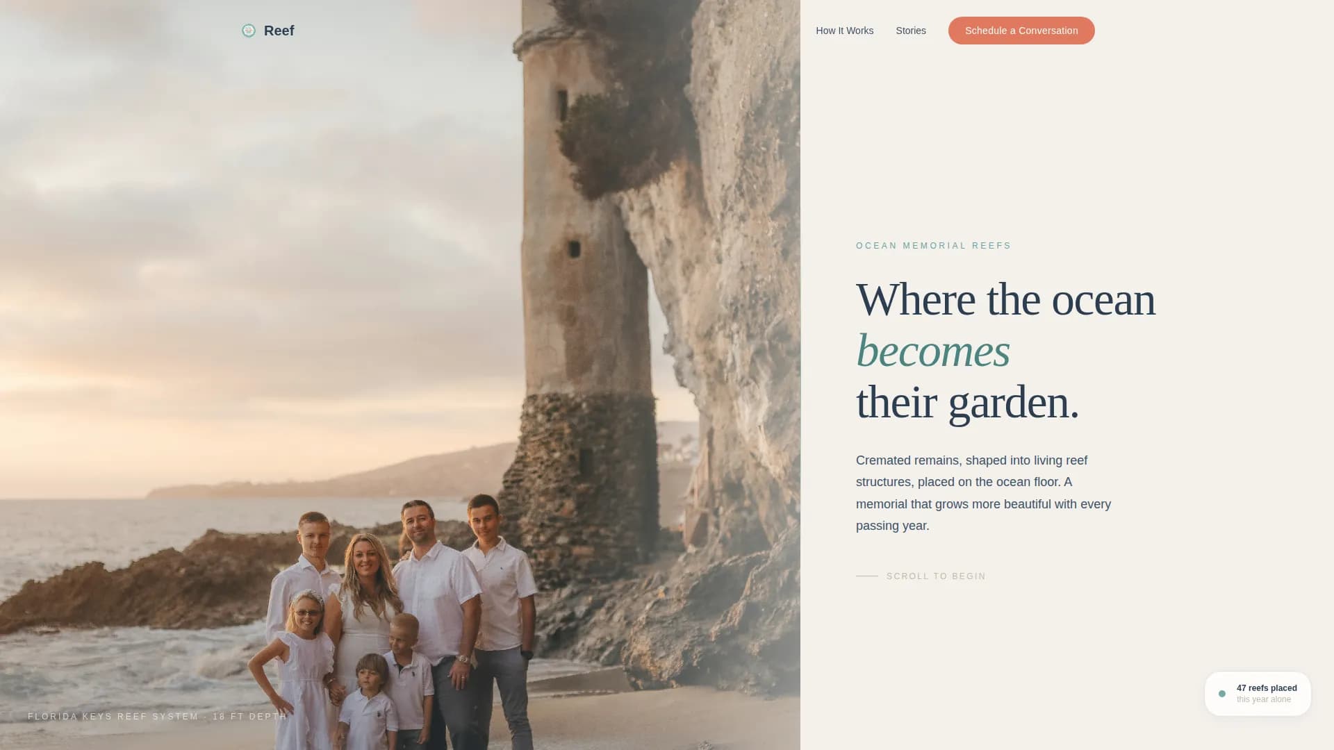 Reef — Marine Memorial Garden Landing Page Template