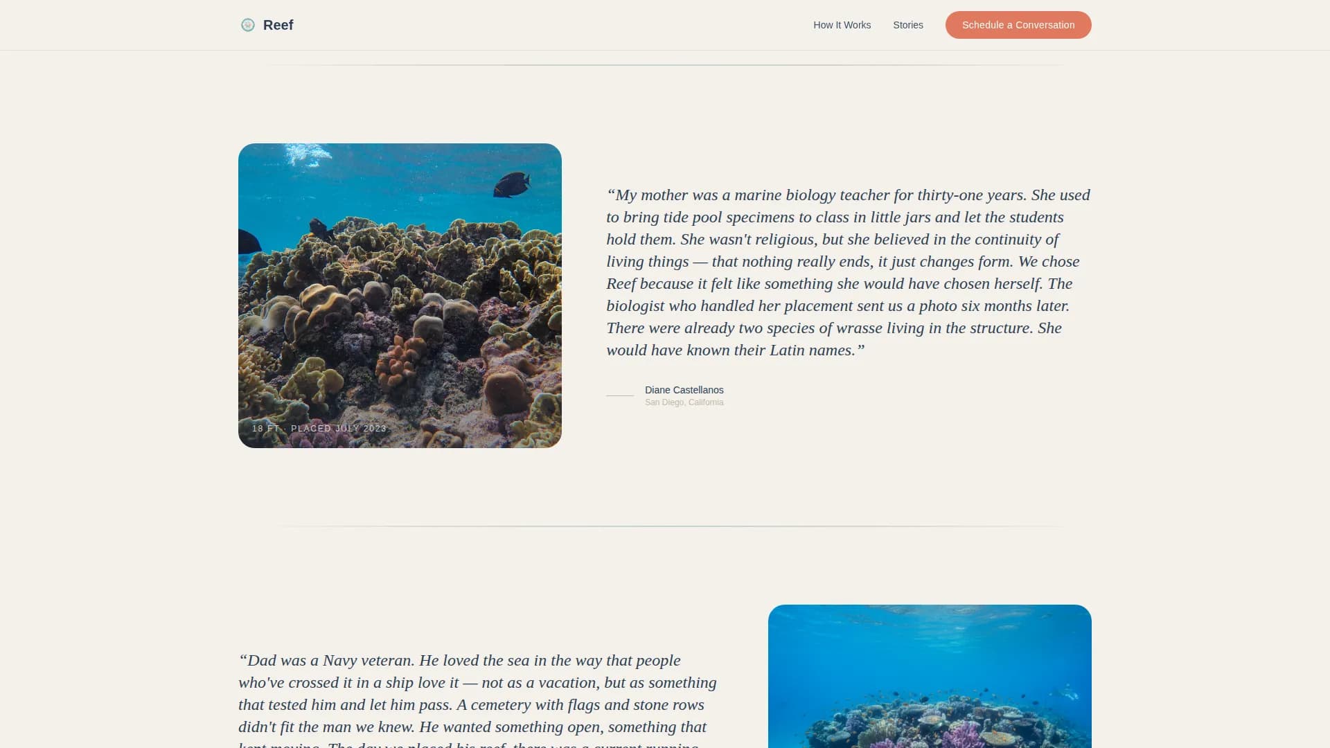 Reef — Marine Memorial Garden Landing Page Template