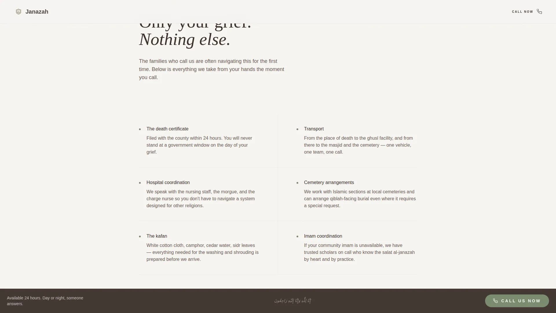 Janazah — Halal Funeral Care Landing Page Template