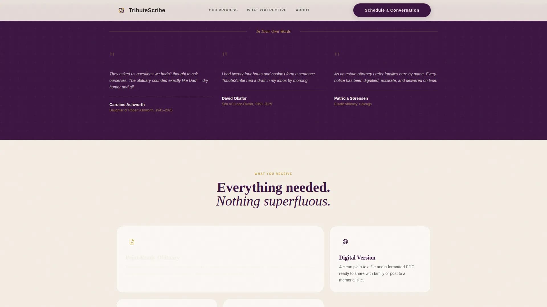 Passage — Legacy Biography Service Landing Page Template