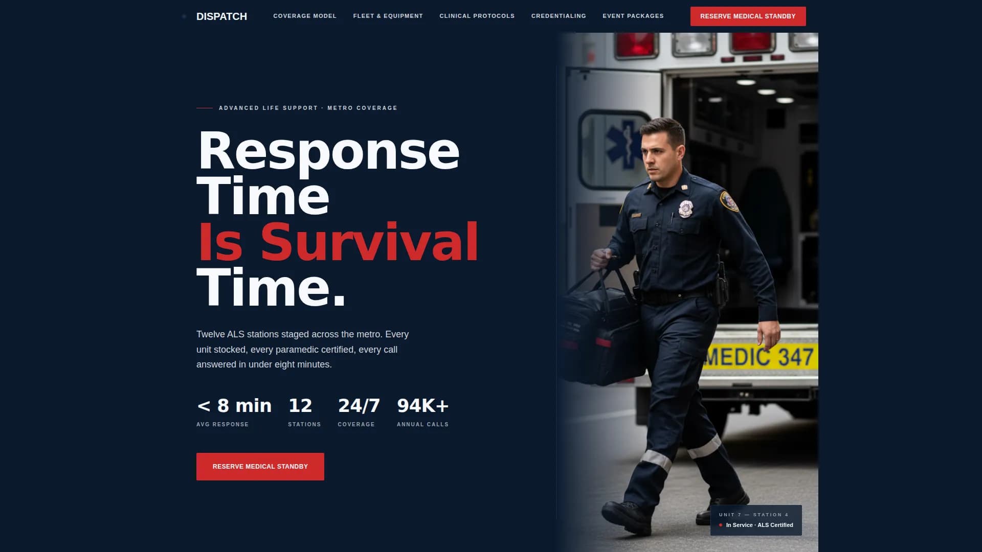 Dispatch - Precision Medical Standby Landing Page Template