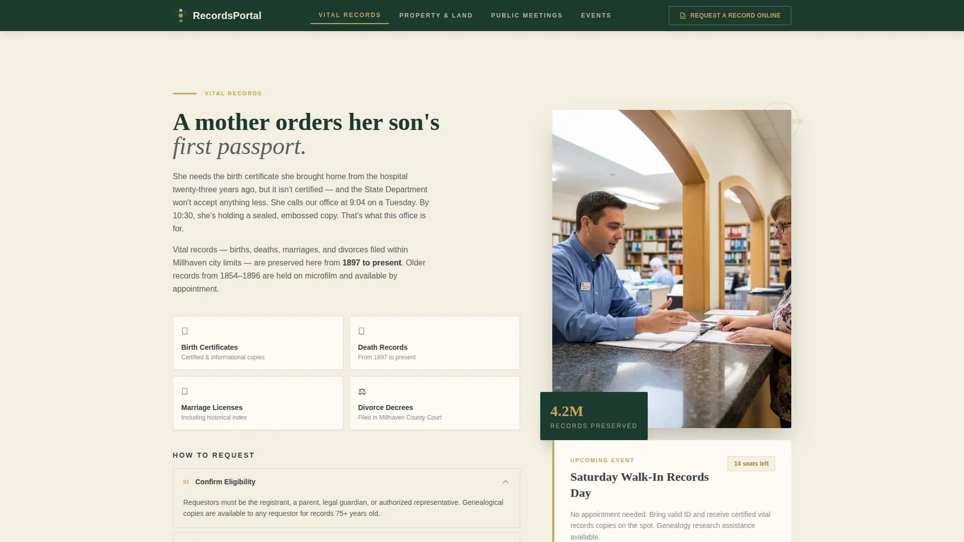 Records — Secure Civic Registry Landing Page Template