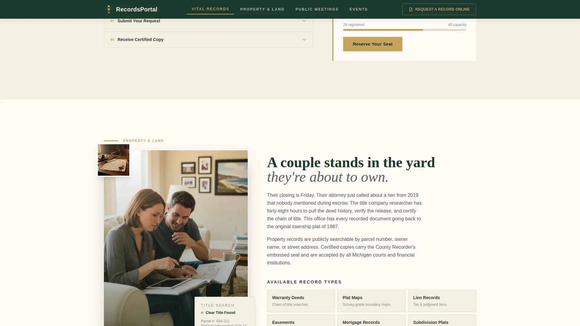Records — Secure Civic Registry Landing Page Template