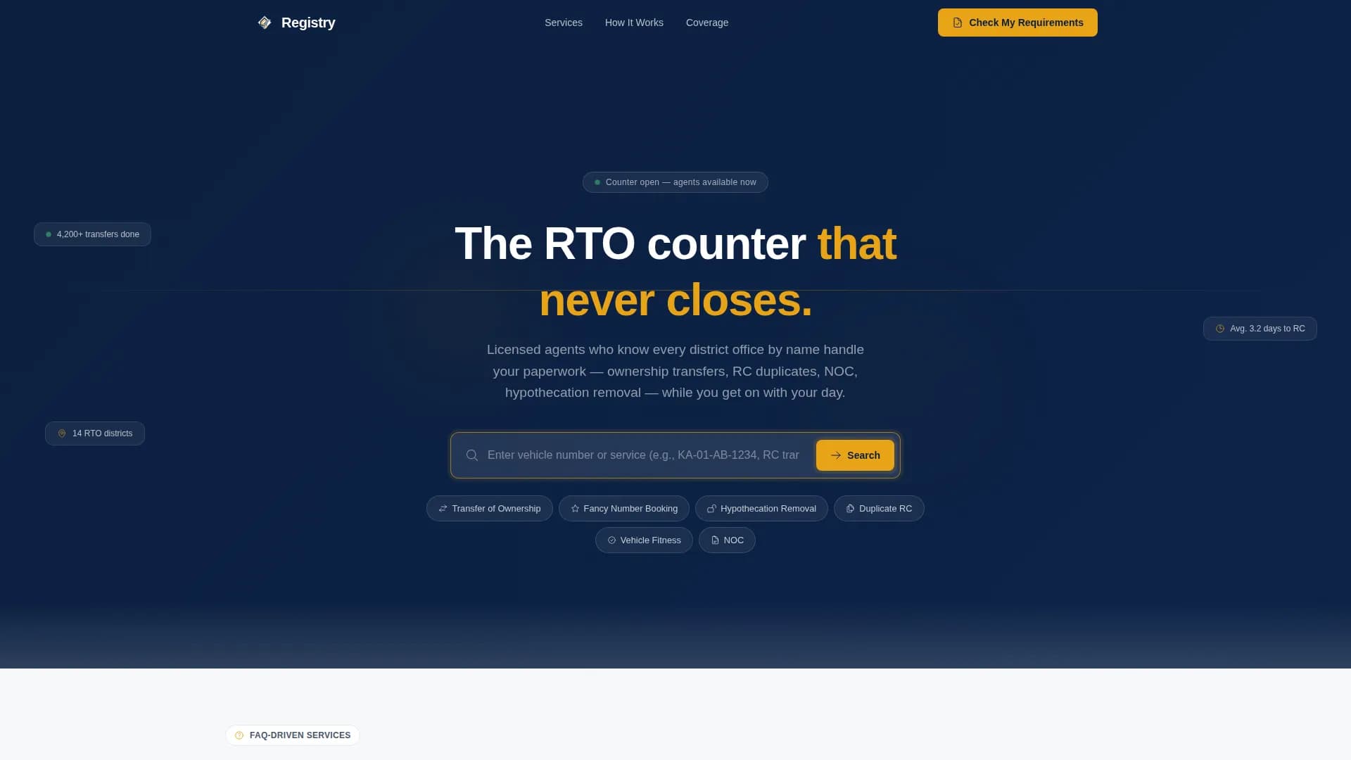 Registry - Precision RTO Vehicle Registration Landing Page Template