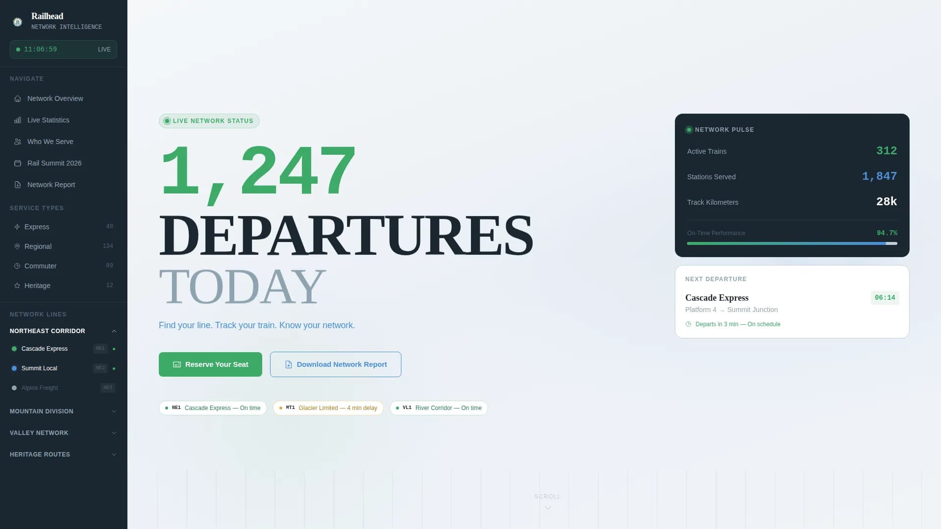 Railhead — Dynamic Transit Network Landing Page Template