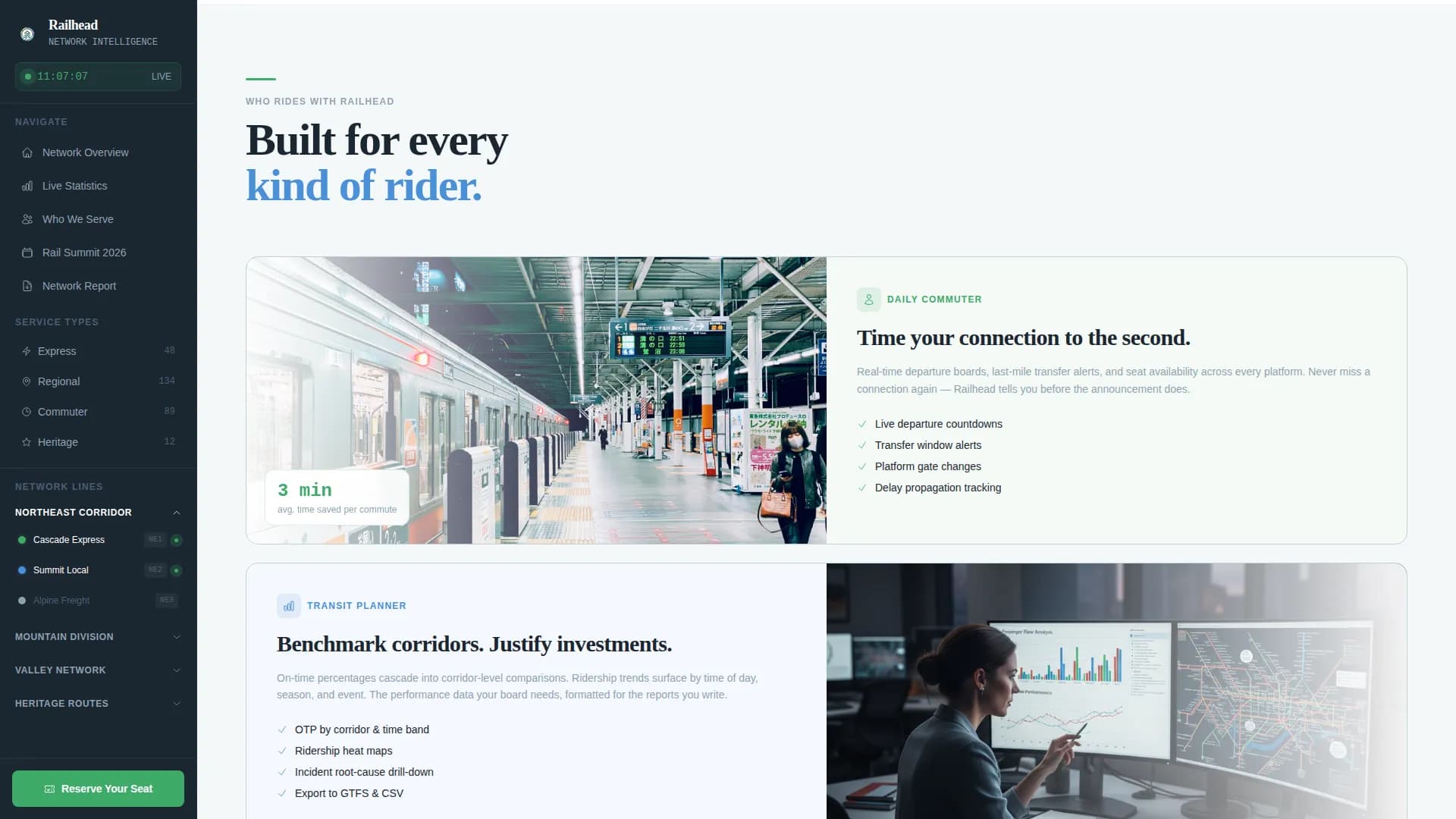 Railhead — Dynamic Transit Network Landing Page Template