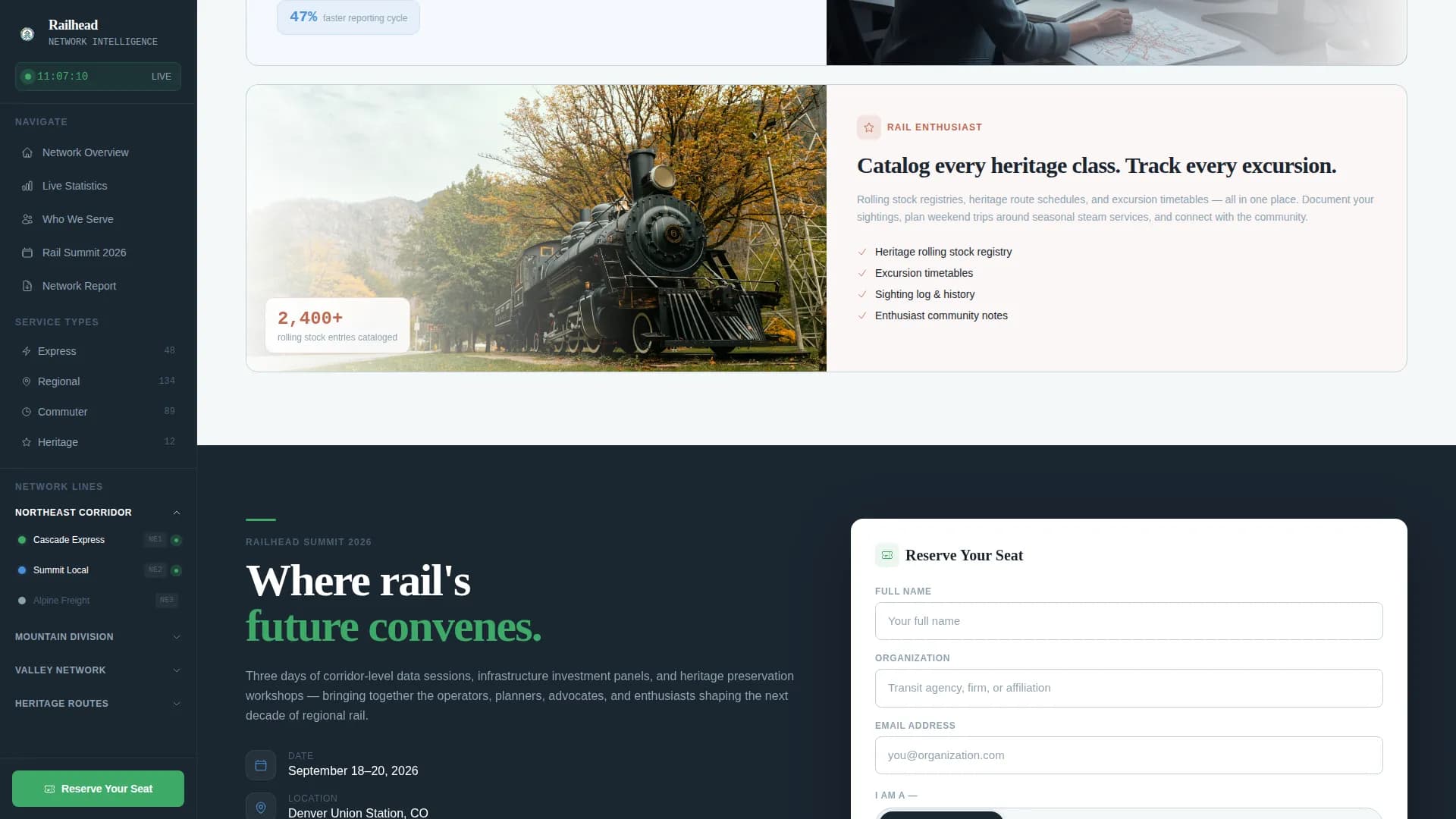 Railhead — Dynamic Transit Network Landing Page Template