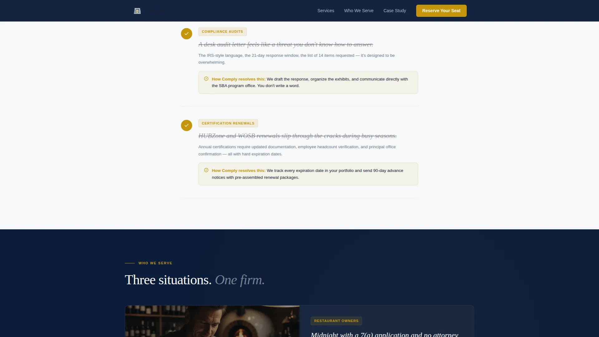 Comply - Federal Compliance SBA Consulting Landing Page Template