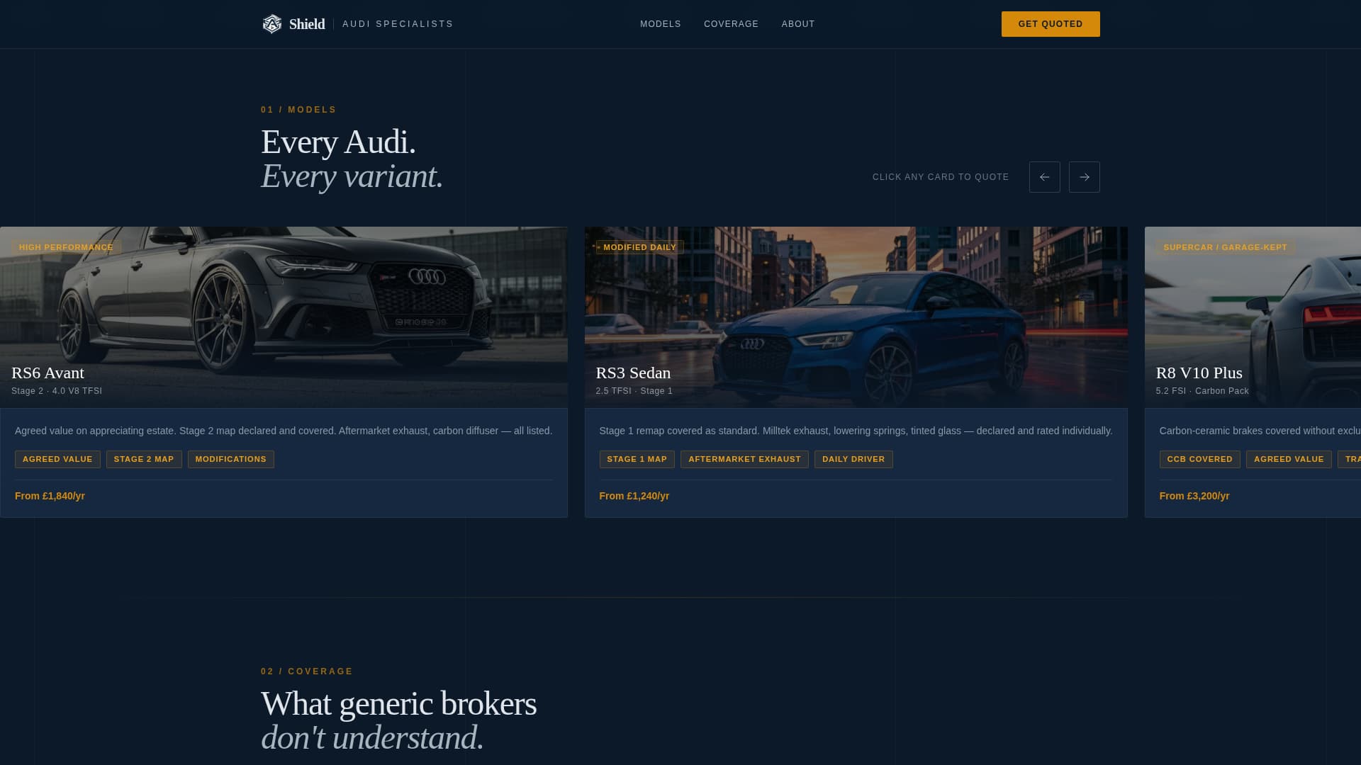 Shield - Specialist Audi Insurance Landing Page Template