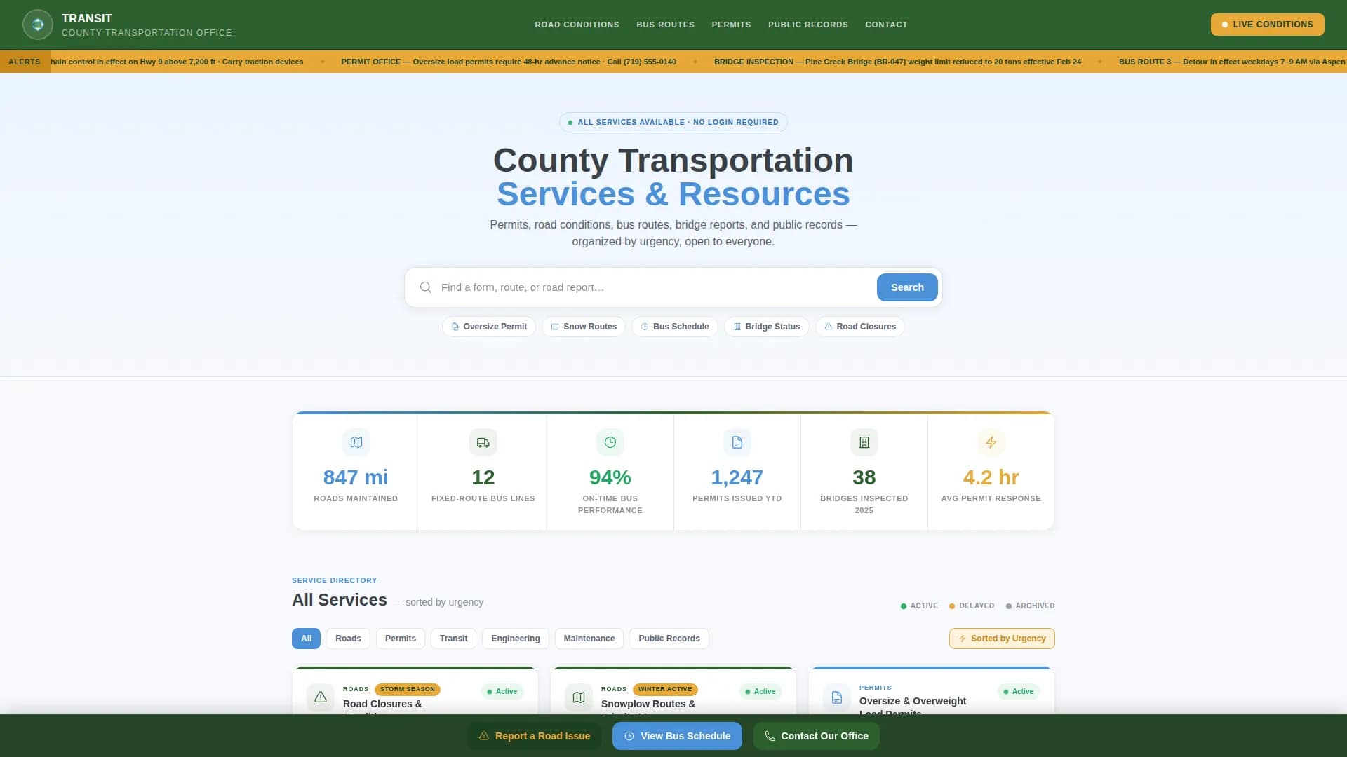 Serve — County Transportation Landing Page Template