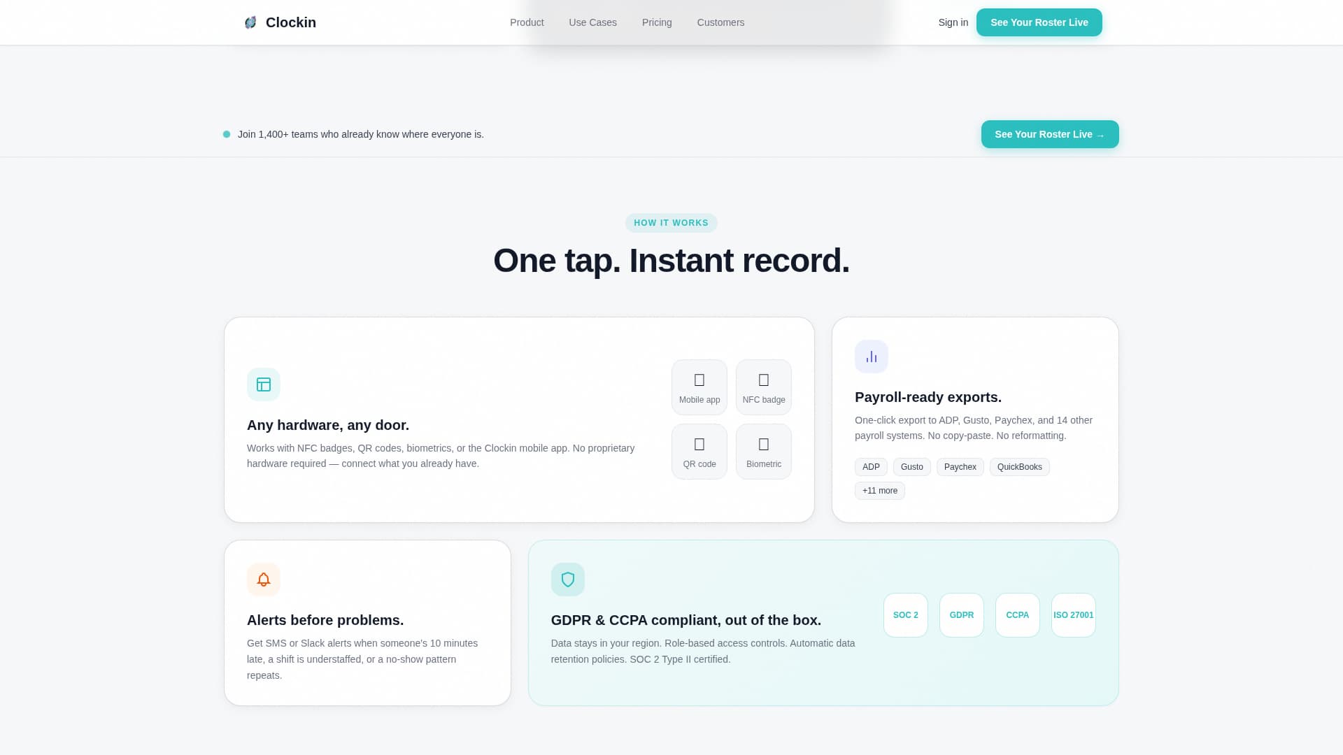 Clockin - Powerful Attendance Landing Page Template