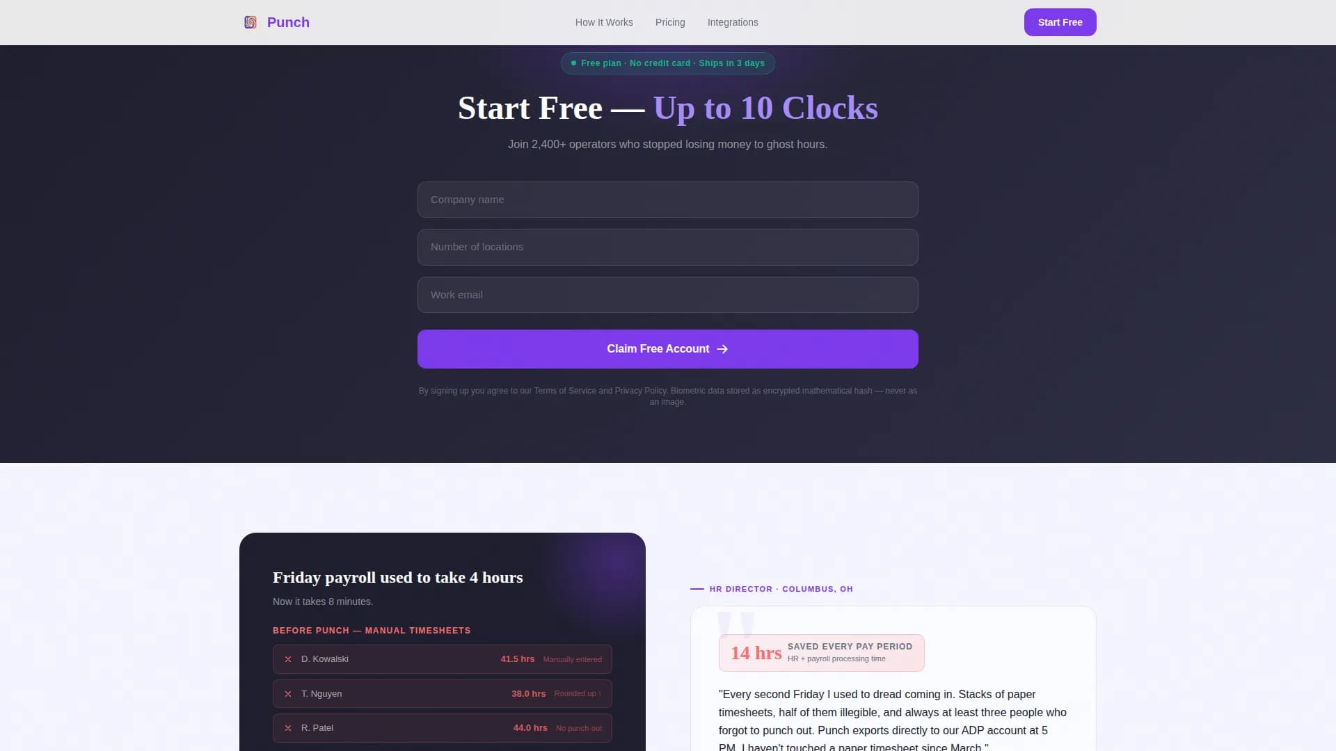 Clockwise — Biometric Time Tracking Landing Page Template