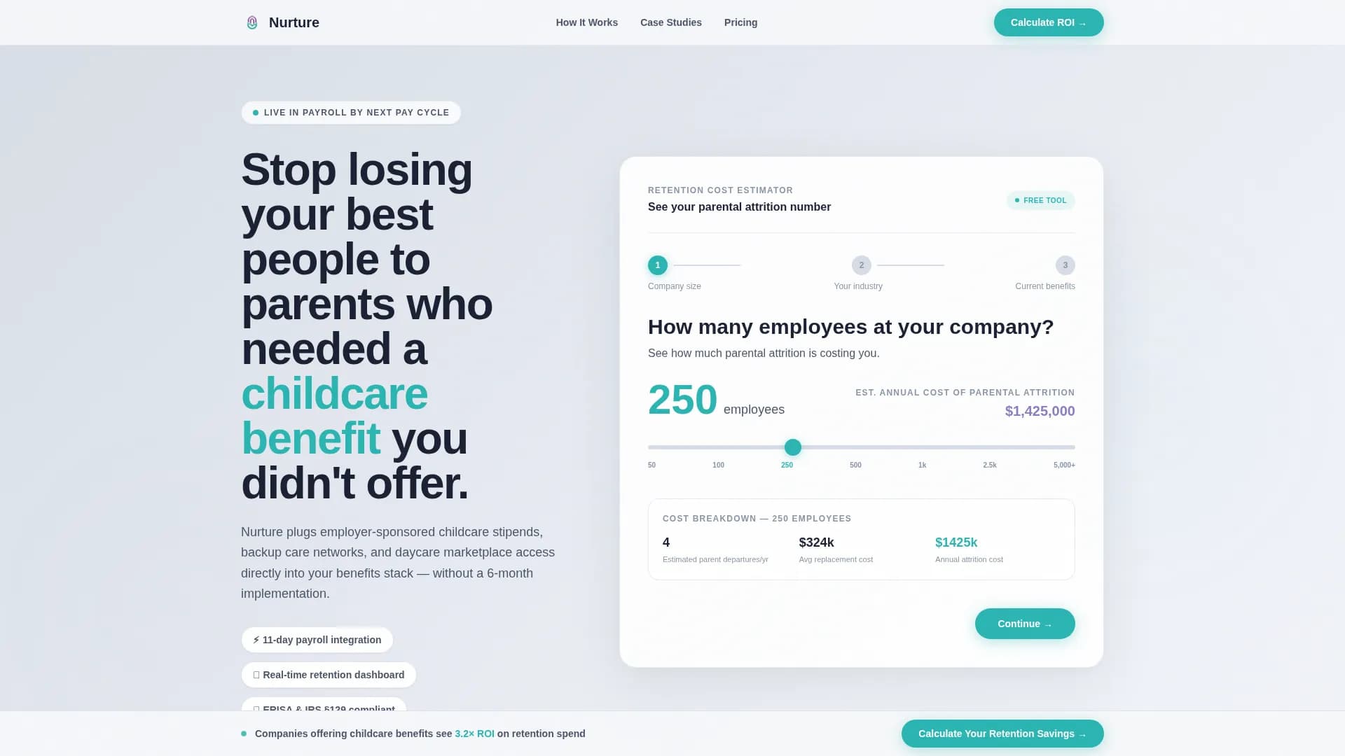 Nurture - Employer Childcare Benefits Landing Page Template