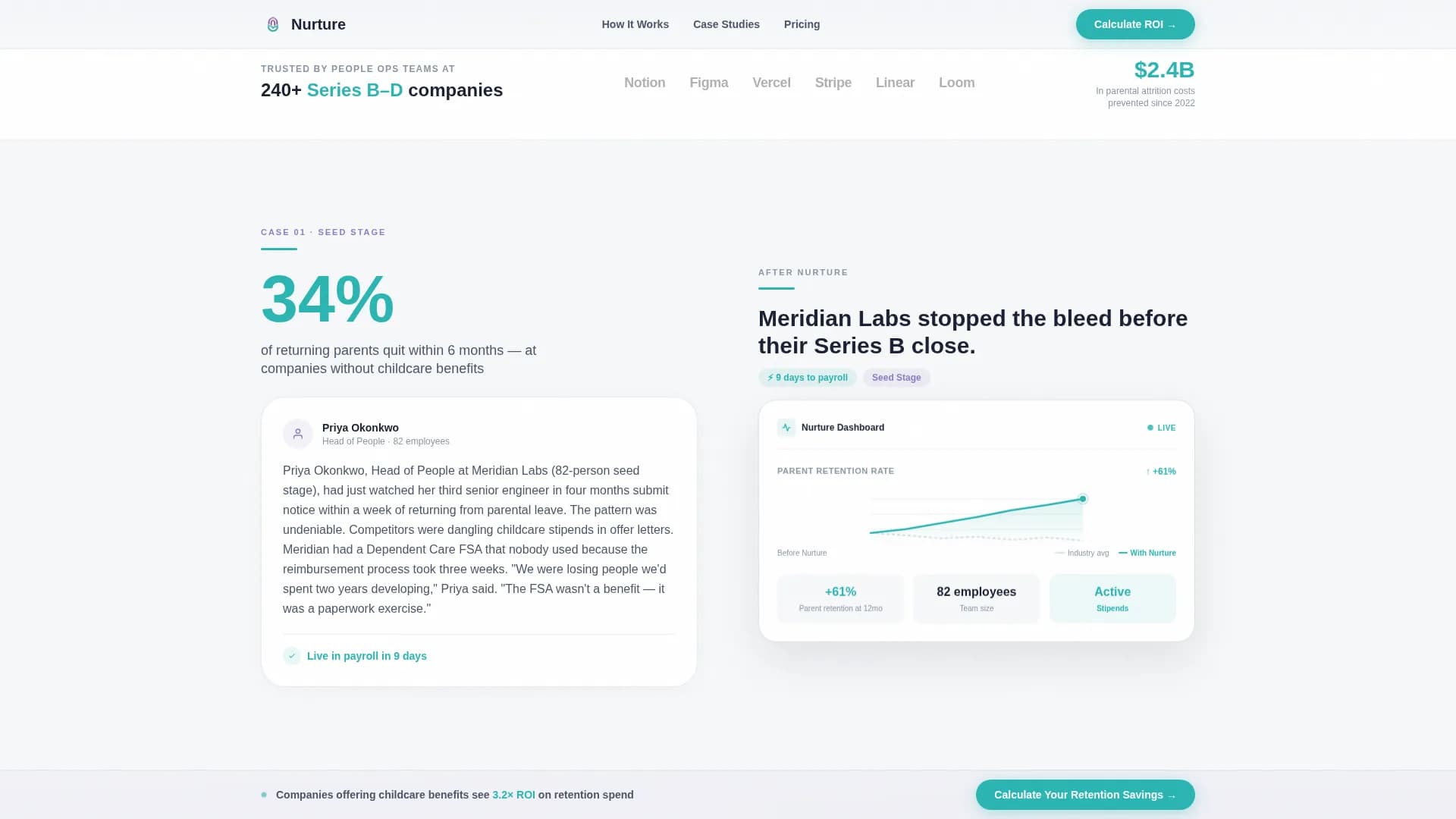 Nurture - Employer Childcare Benefits Landing Page Template