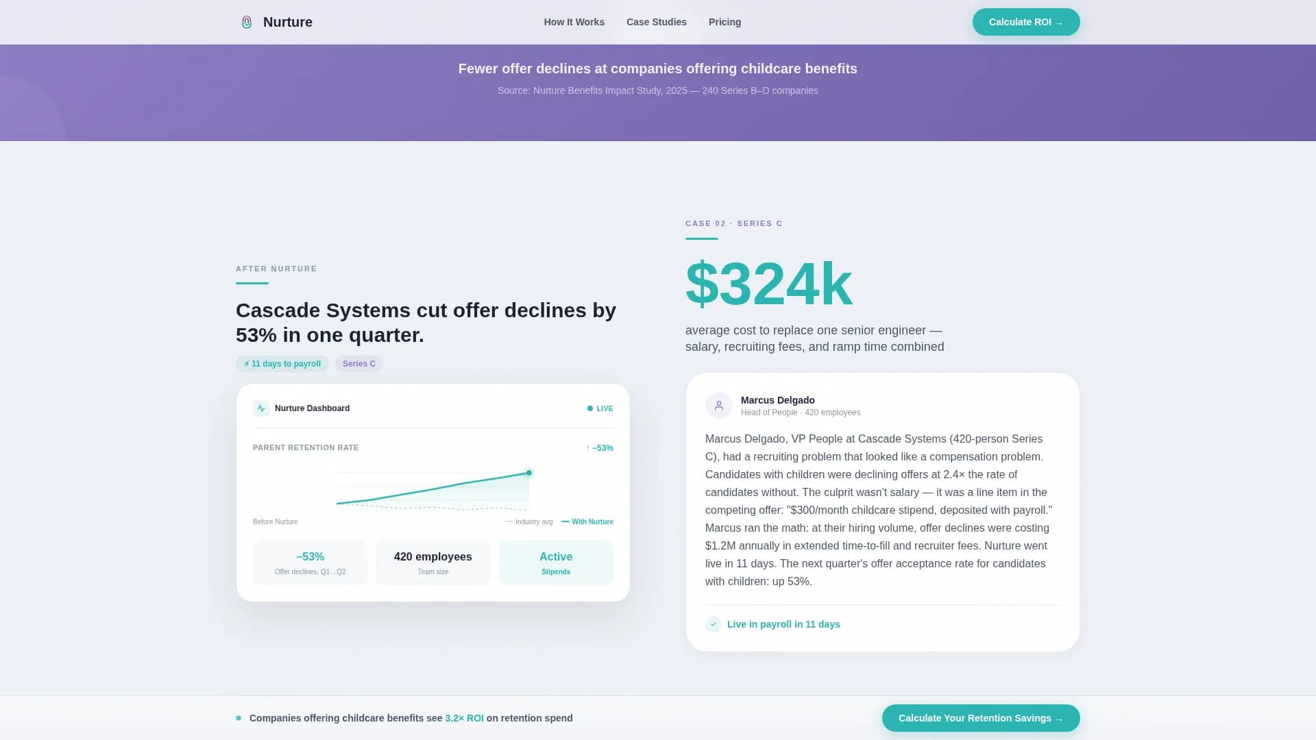 Nurture - Employer Childcare Benefits Landing Page Template