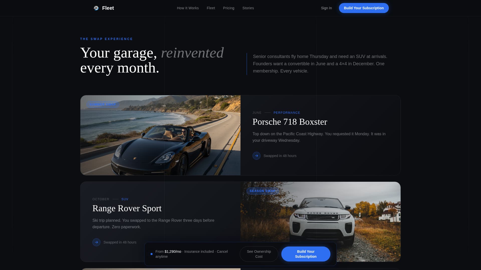 Fleet - Cinematic Carsubscription Landing Page Template