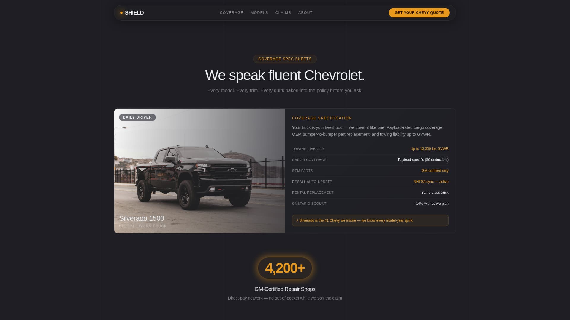 Chevrolet - Premium Insurance Landing Page Template