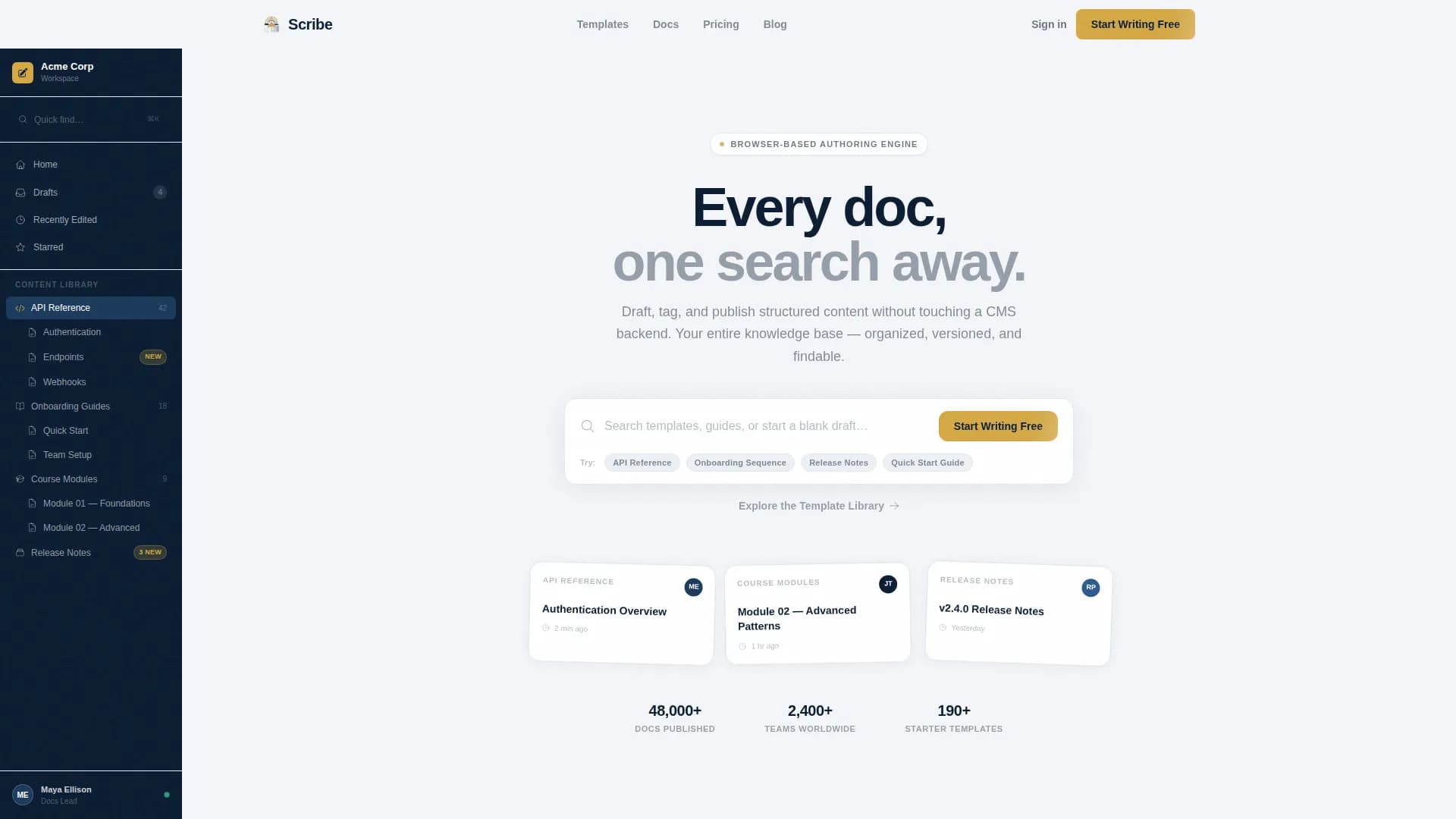 Compose — Content Authoring Tool Landing Page Template