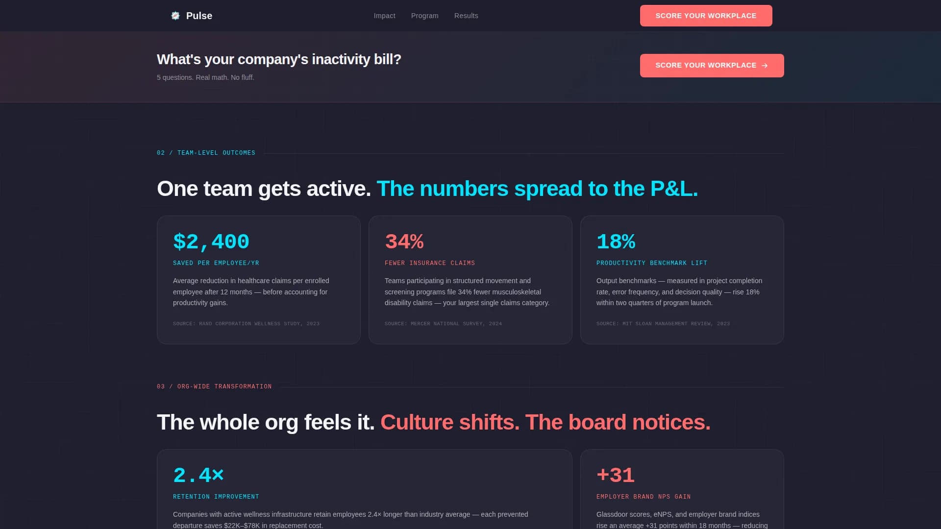 Pulse - Corporate Fitness Program Landing Page Template
