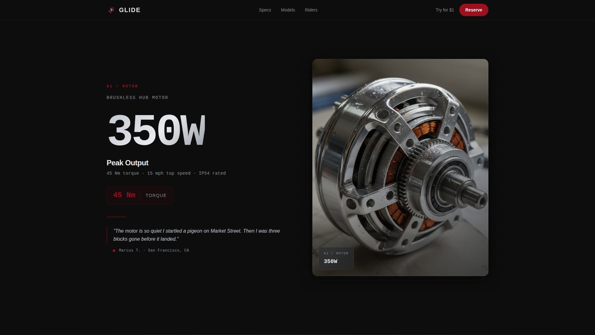 Glide - Electrifying Escooter Landing Page Template