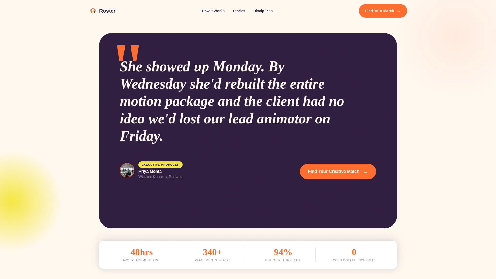 Roster — Creative Staffing Landing Page Template