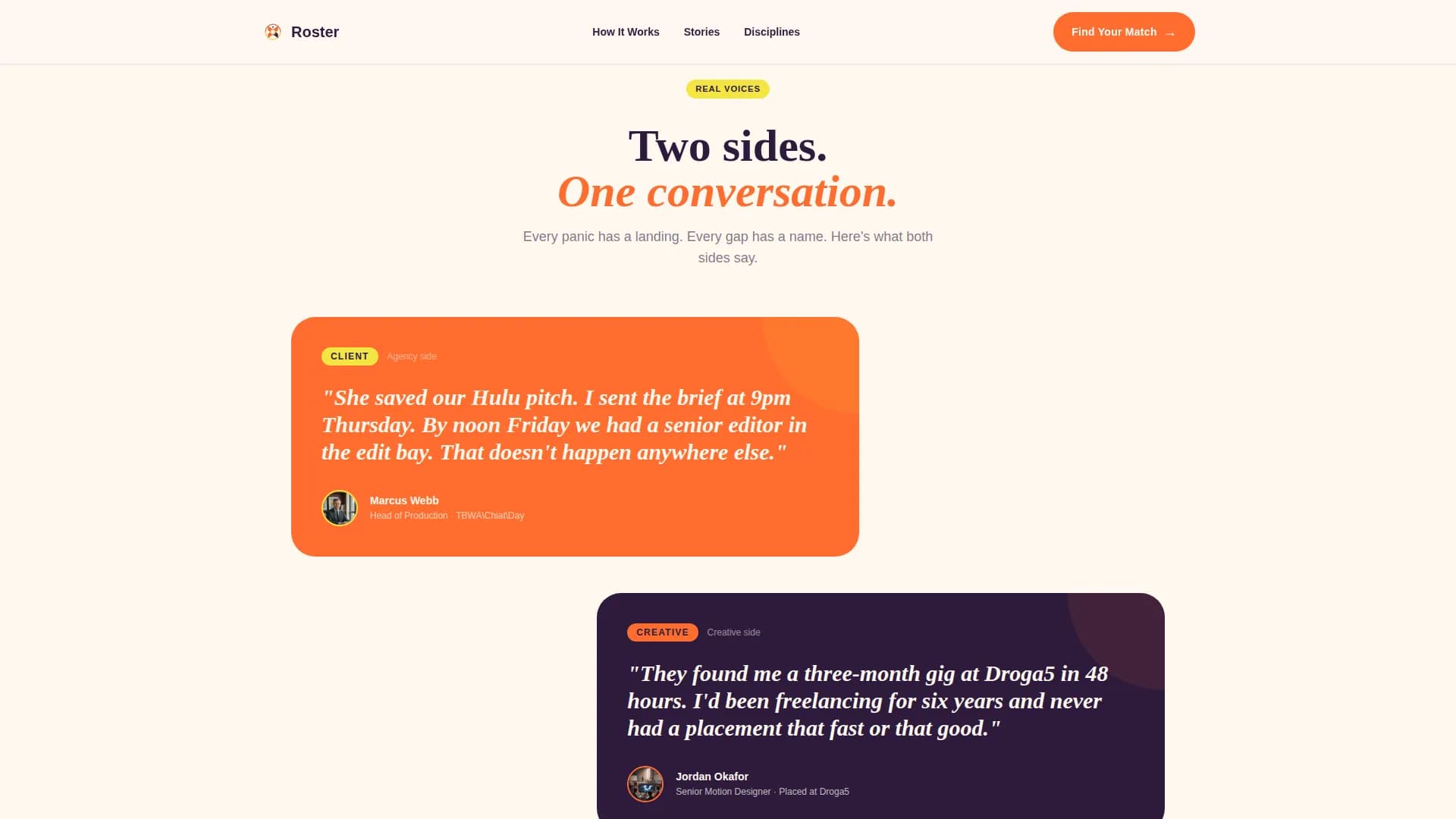 Roster — Creative Staffing Landing Page Template