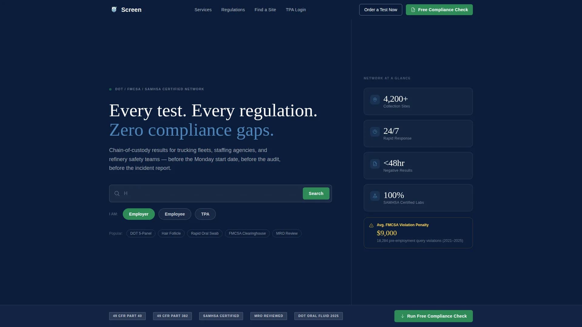 Screen — Compliance Testing Landing Page Template